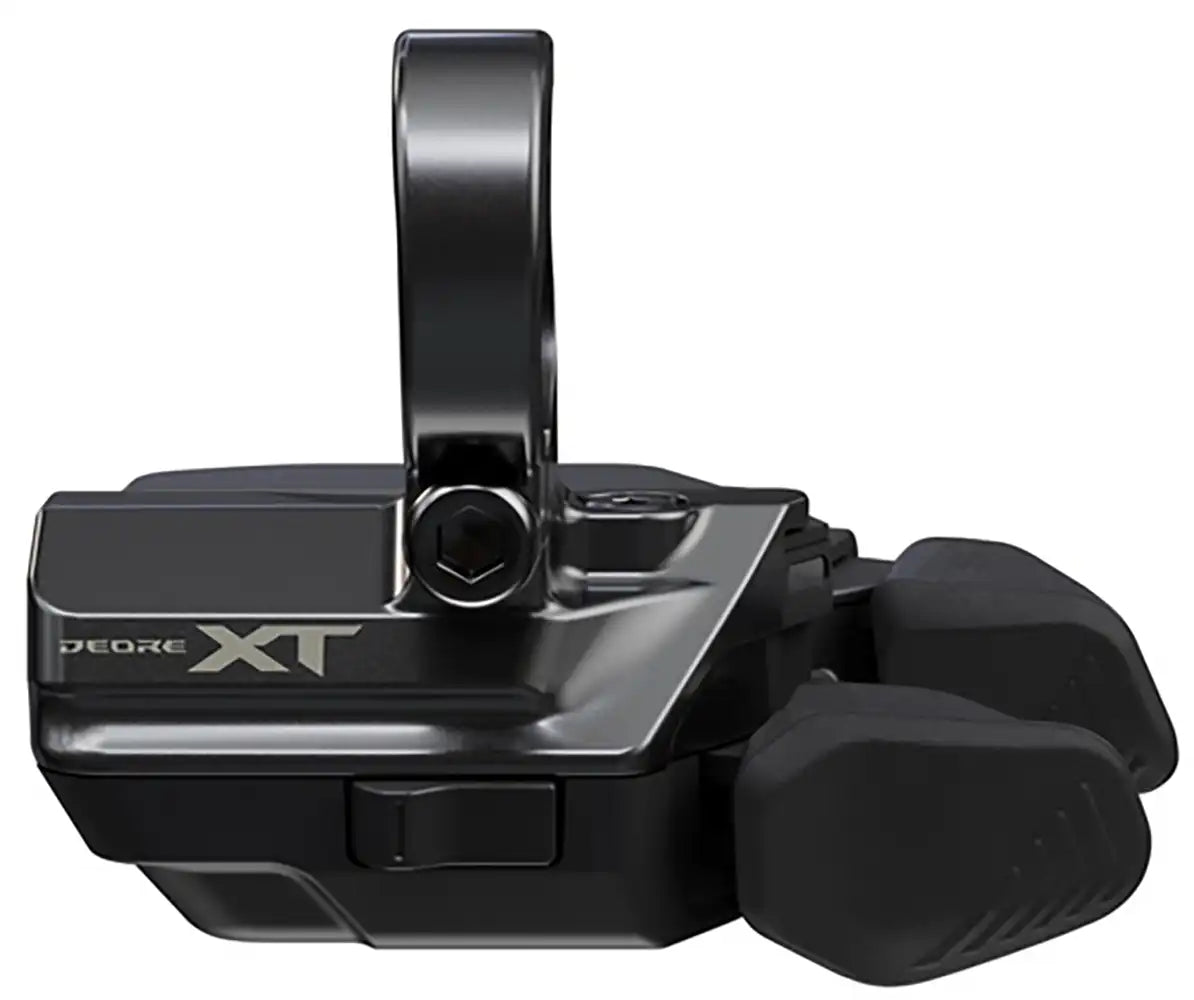 Shimano XT Di2 M8250 12-speed shifter part, close-up of the primary Shimano electronic gear shifter for mountain bikes.