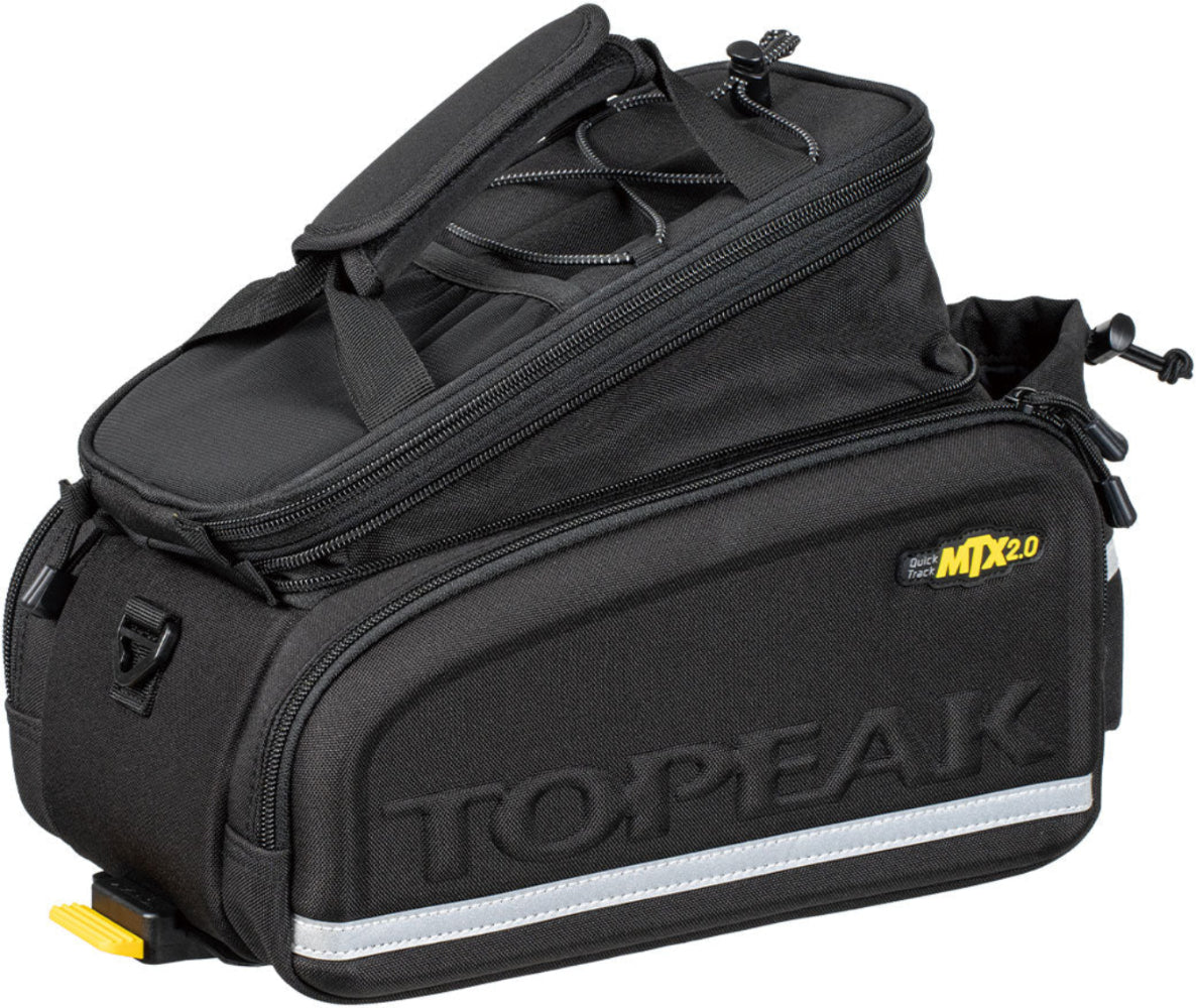 Topeak MTX Trunk Bag DX 2.0 with main open view showing durable bike storage accessory for bicycles.