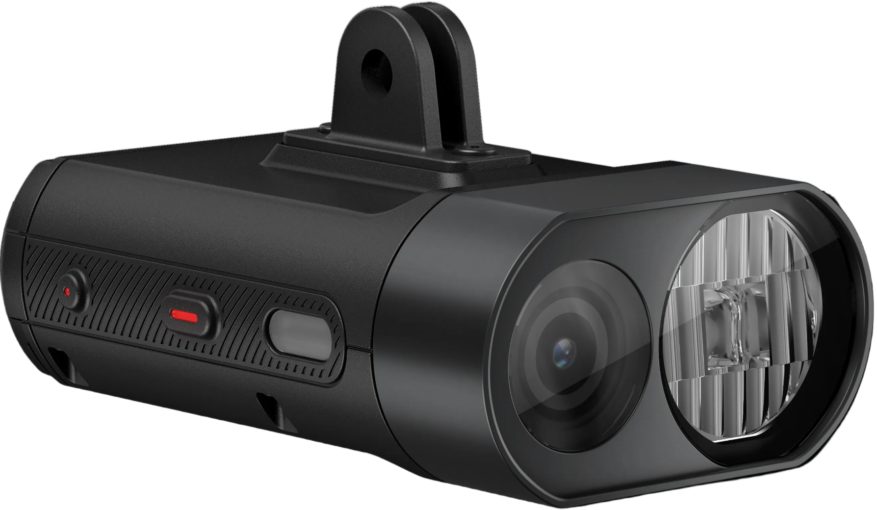 Garmin Varia Vue Camera front right view showing bike safety accessory with integrated light and camera for cycling visibility.
