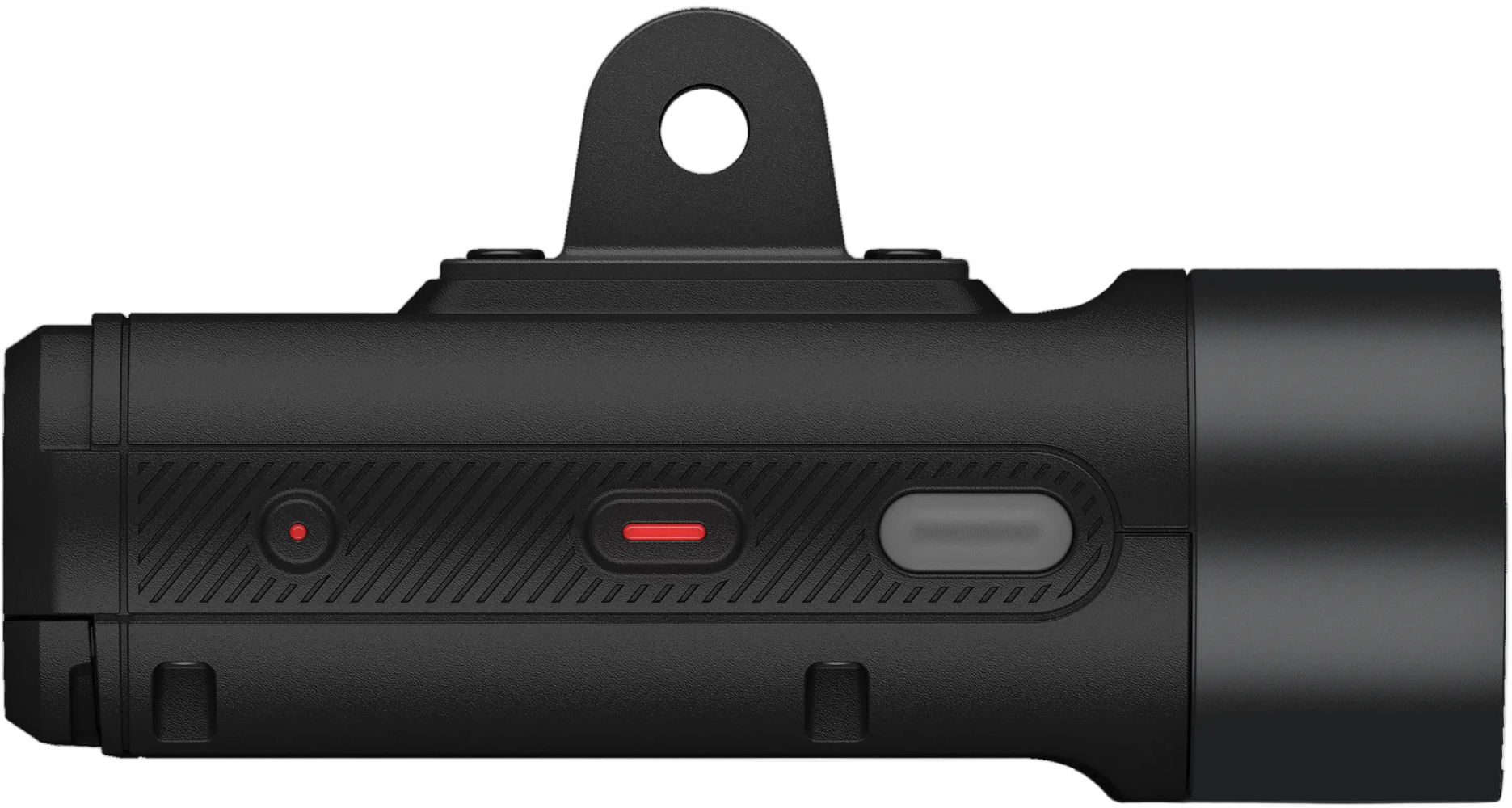 Garmin Varia Vue Camera Front Light accessory showing the left side with built-in HR monitor and sleek design for visibility.