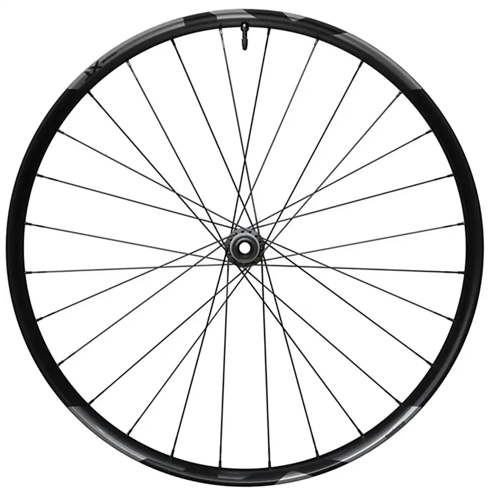 Shimano XT M8200 tubeless disc wheel for mountain bikes, featuring black alloy rim and disc brake compatibility.