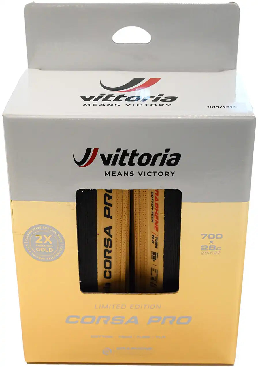 Vittoria Corsa Pro Gold LTD G2 TLR Tubeless Folding Road Tyre Twin Pack - ABC Bikes
