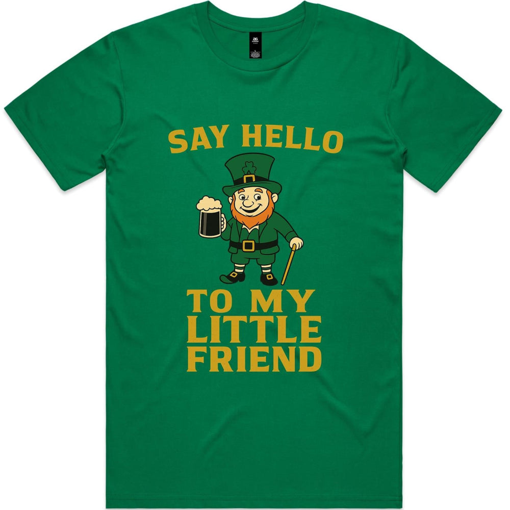 Ogo Merch men's Say Hello To My Little Friend SS T-Shirt featuring a casual fit with graphic print design.