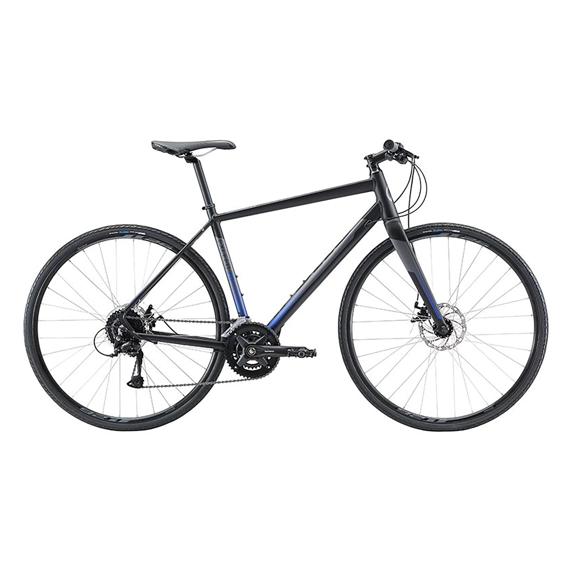 Apollo 2022 Exceed 20 Disc flat bar bike, black with silver accents, featuring a lightweight frame and disc brakes for urban riding.