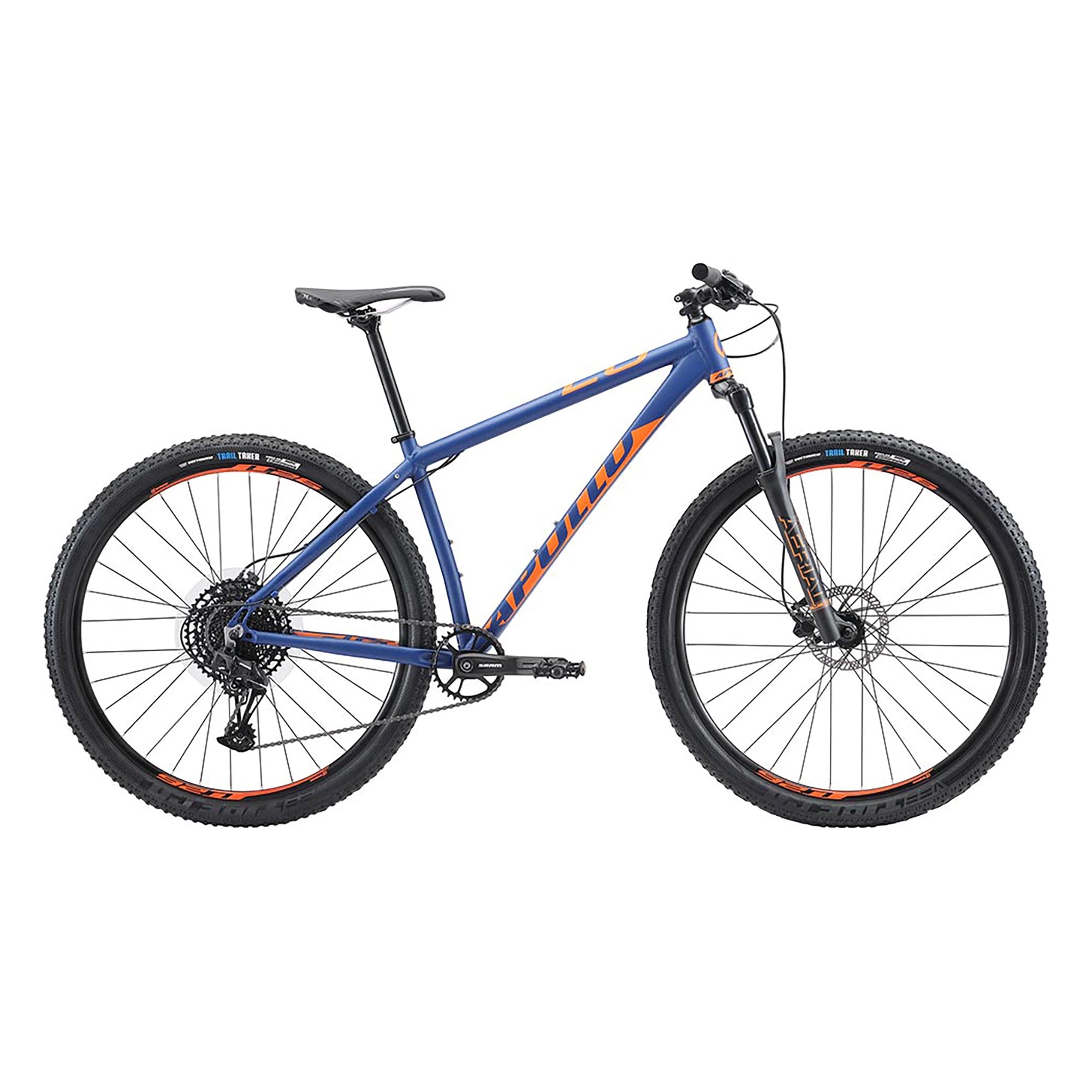 Apollo 2022 Apollo Comp 20 hardtail mountain bike with sleek frame and knobby tires, suitable for trail riding and off-road adventures.