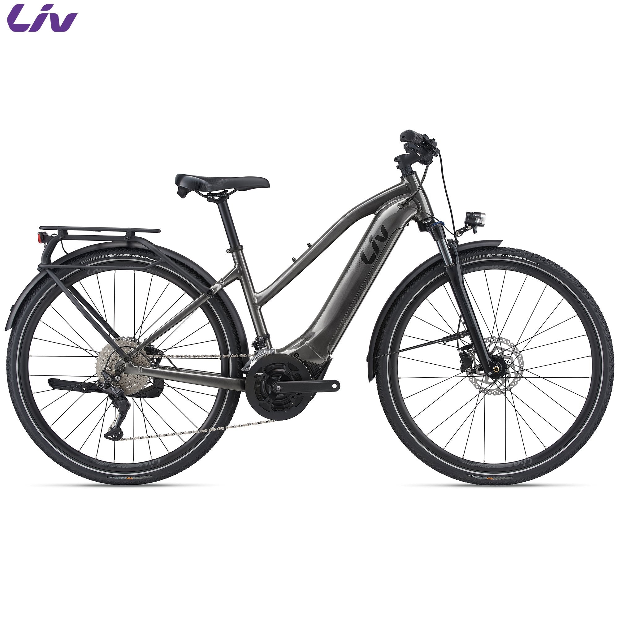 Liv Amiti-E+ 2021 e-bike with lightweight frame, integrated battery, and modern design, suitable for urban and trail riding.