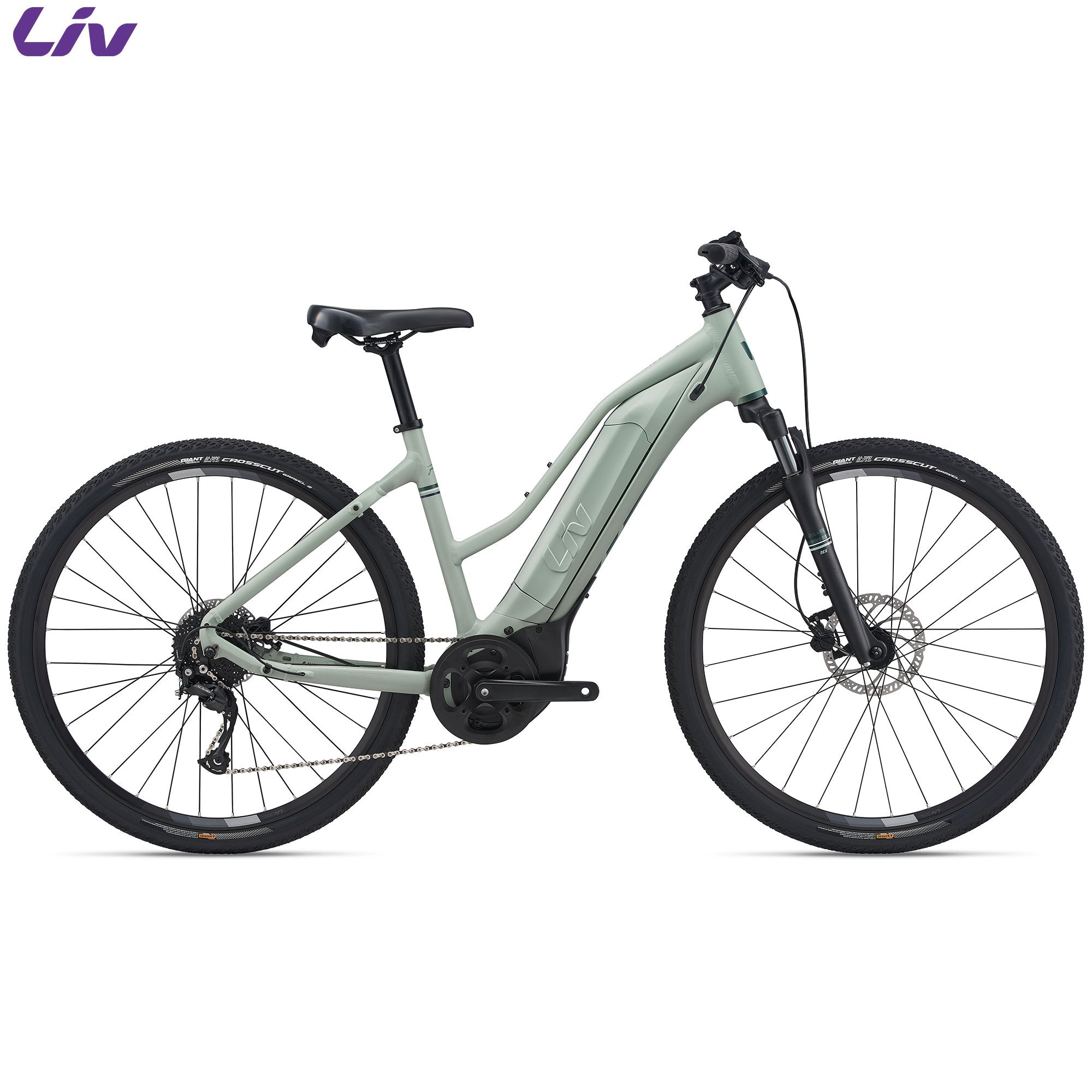 Liv Rove E+ 2021 electric bike, black and silver frame with handlebars and wheels visible, designed for urban commuting.