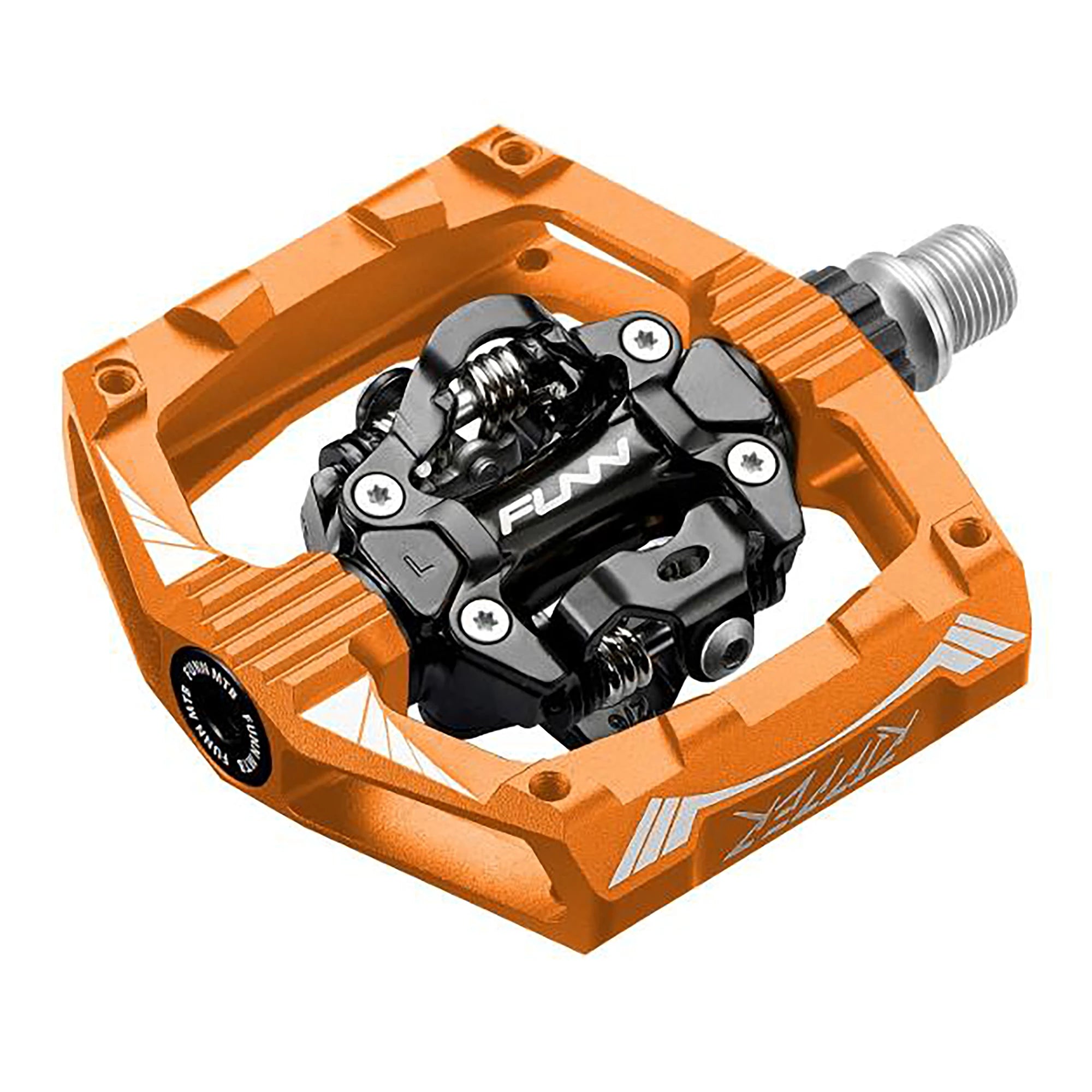 FUNN Ripper SPD MTB pedals, durable clipless bike pedal parts with metal pins and black finish, for mountain biking.