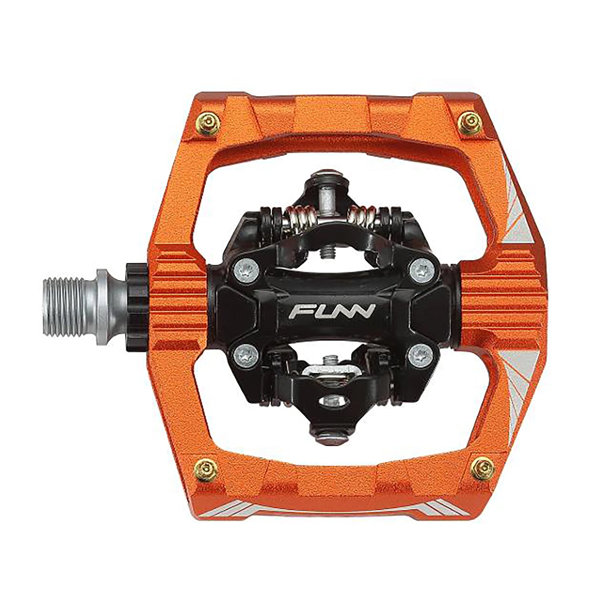 FUNN Ripper SPD MTB pedals showing lightweight aluminum body, durable clipless mechanism, and reflective side features.