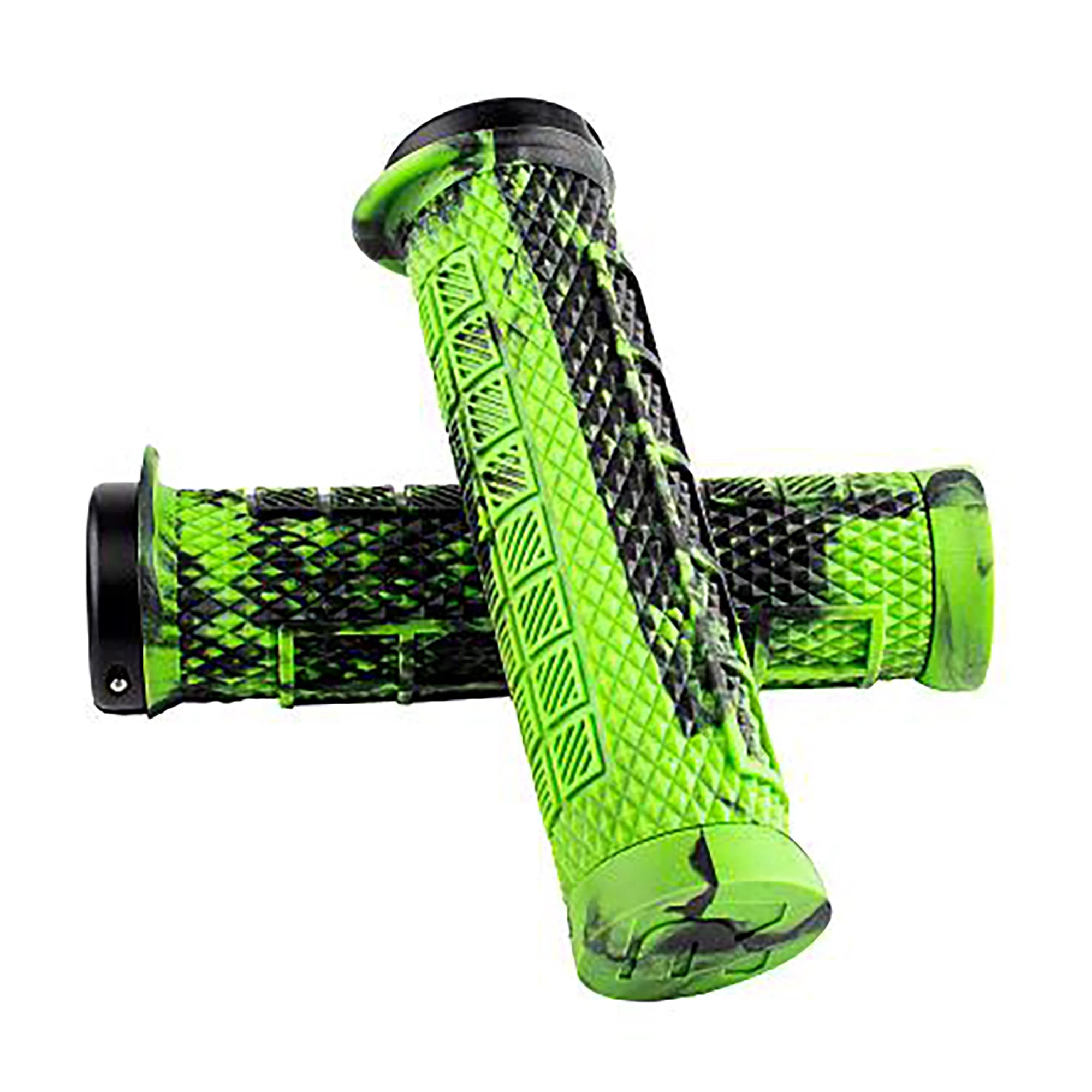 Ryfe Bossa Lock-On MTB grips with textured rubber surface and metal locking rings for secure mountain bike handlebar control.