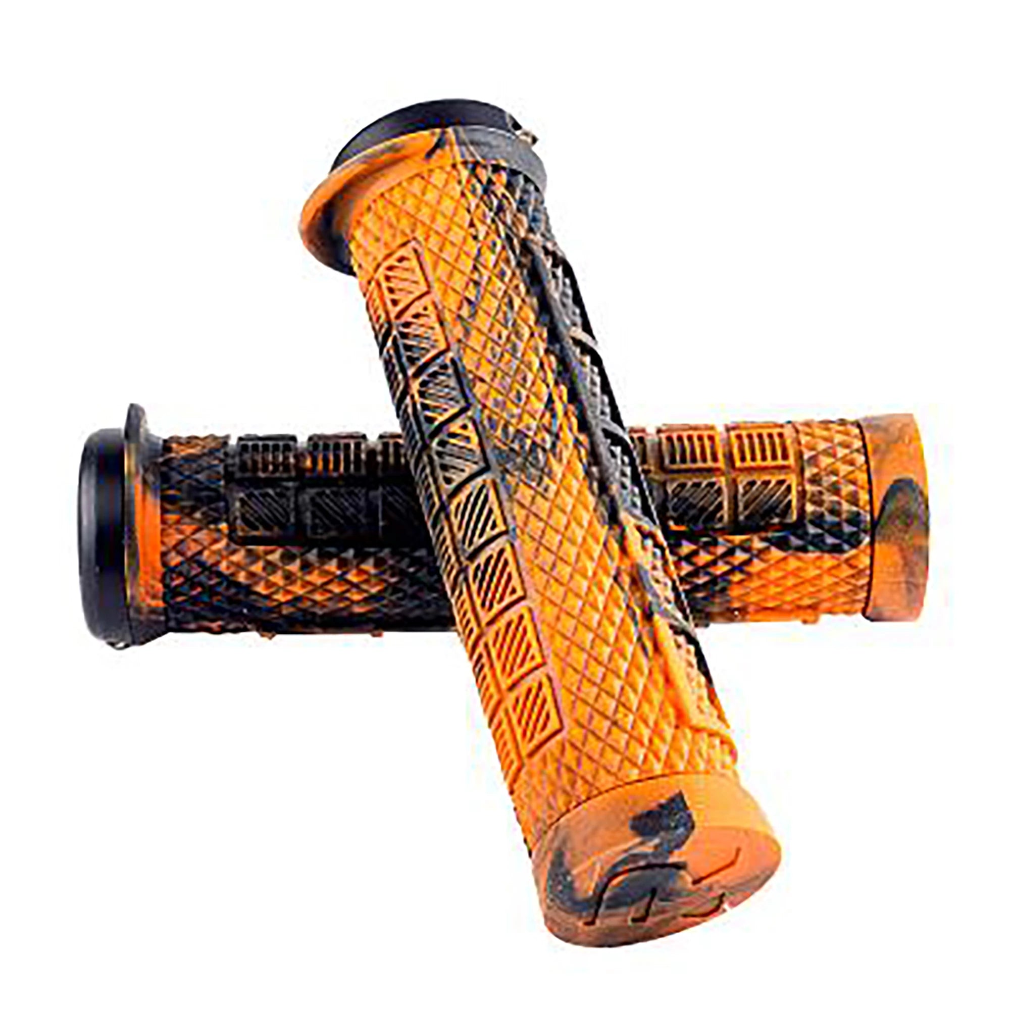 Ryfe Bossa Lock On MTB grips showing textured rubber handles with metal locking rings for secure mountain bike handlebar attachment.
