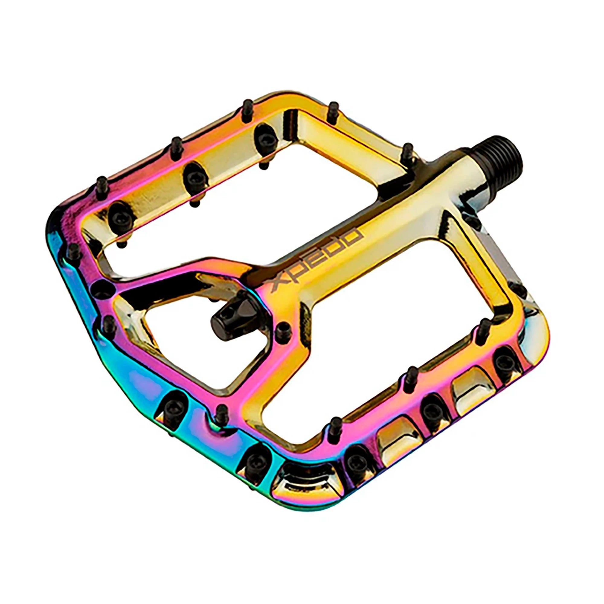 Xpedo Trident platform bicycle pedals showing metal body and grip pins, designed for durable cycling performance.