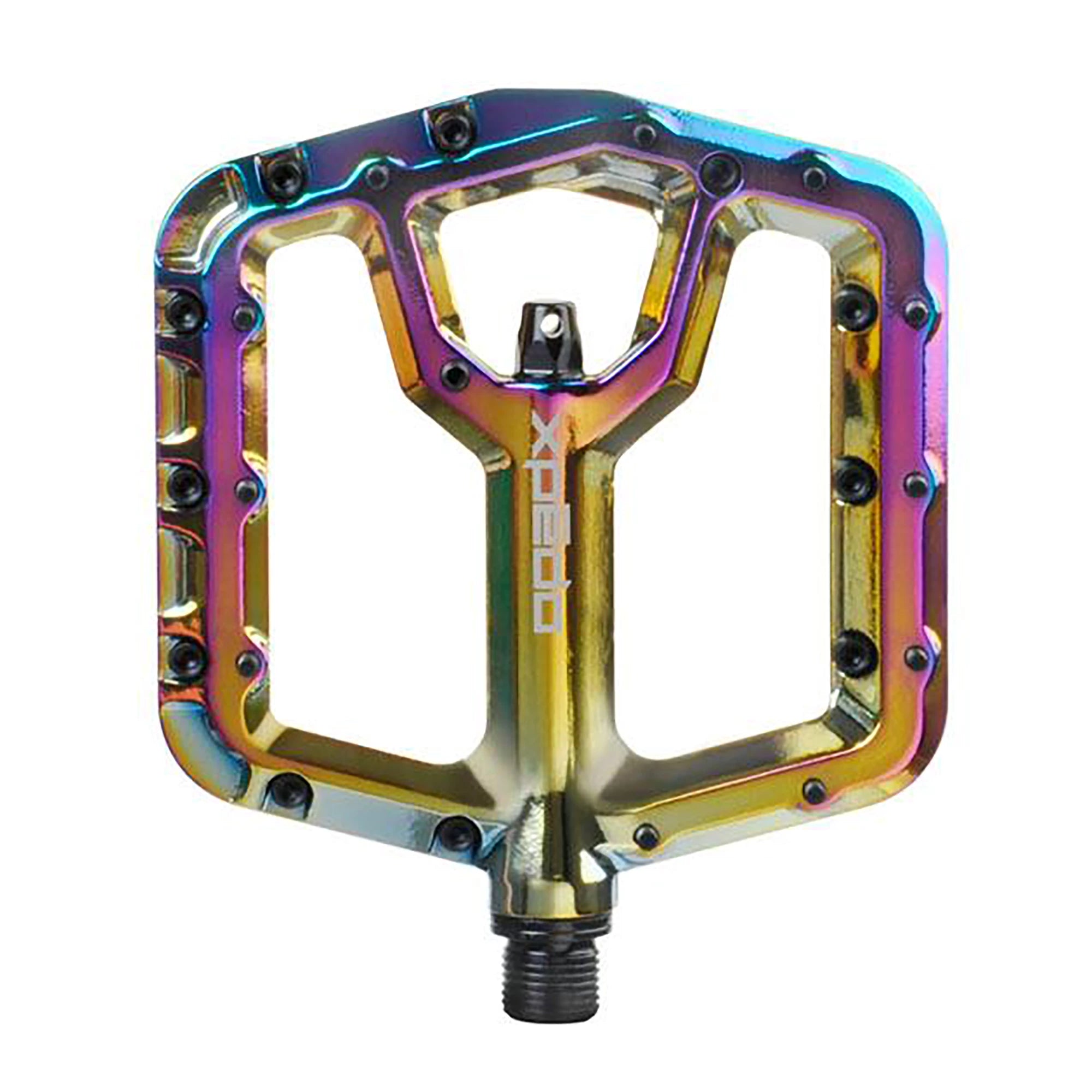 Xpedo Trident platform pedals for bikes, showing the durable metal construction and textured surface for grip.