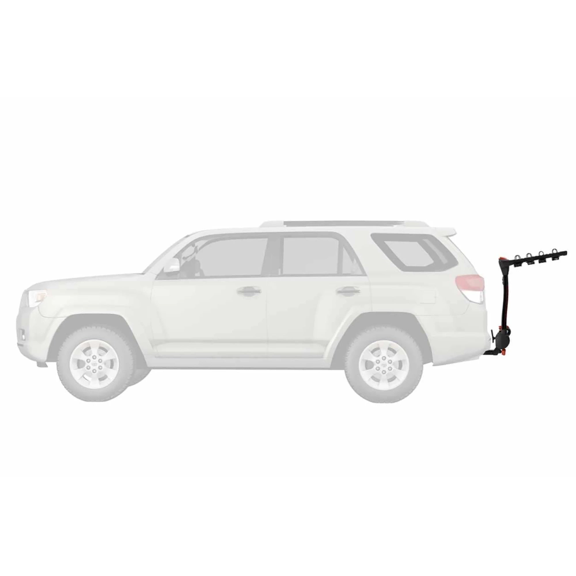 Yakima Fullswing 4 Bike hitch carrier mounted on vehicle, showing the black steel frame and bike holding arms for outdoor transportation.