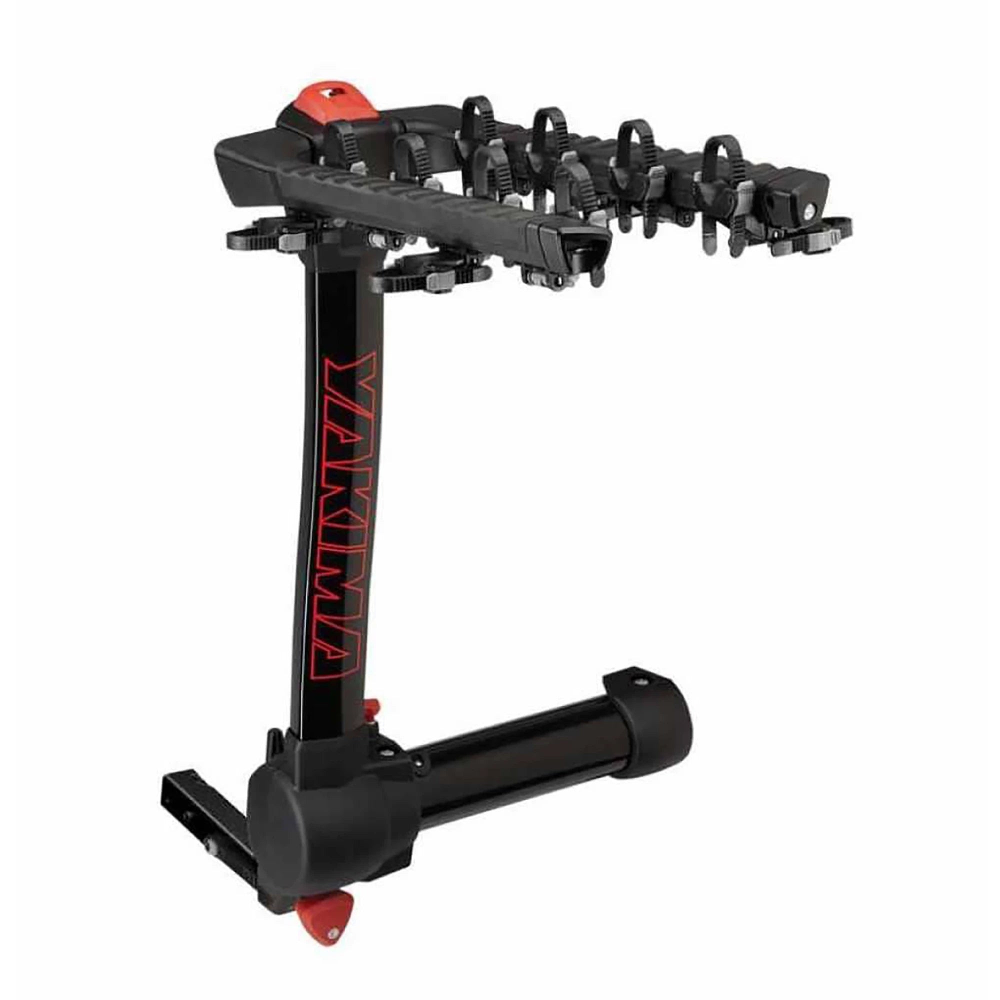 Yakima Fullswing 4 Bike Hitch Carrier attached to a vehicle, showcasing its sturdy design and bike holding arms for transportation.