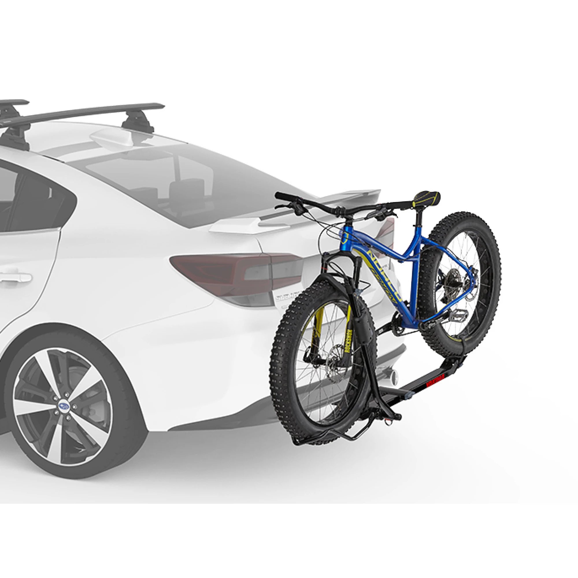 Yakima SingleSpeed 1 Bike Hitch Platform Carrier mounted on vehicle, showcasing sturdy design and secure bike holding features.