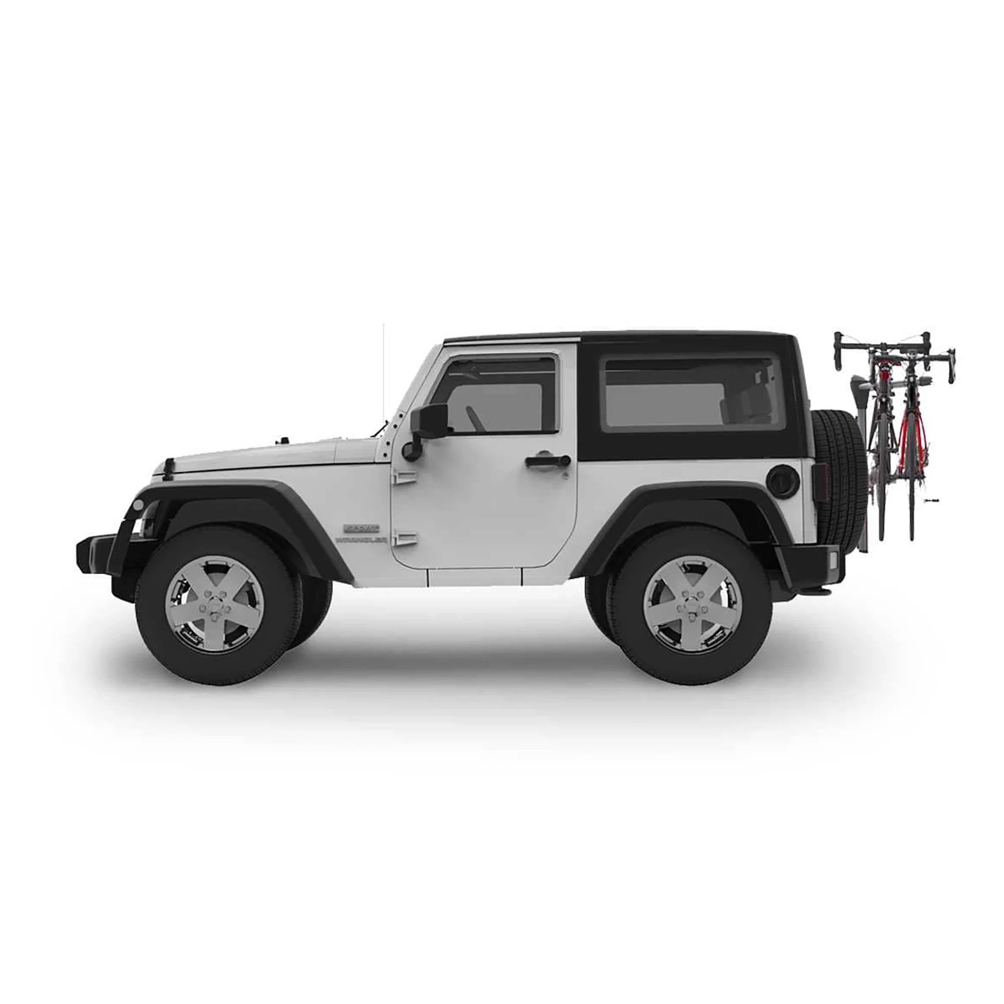 Yakima SpareRide 2 bike spare tyre carrier accessory, mounted on a vehicle, showing durable design and secure attachment features.