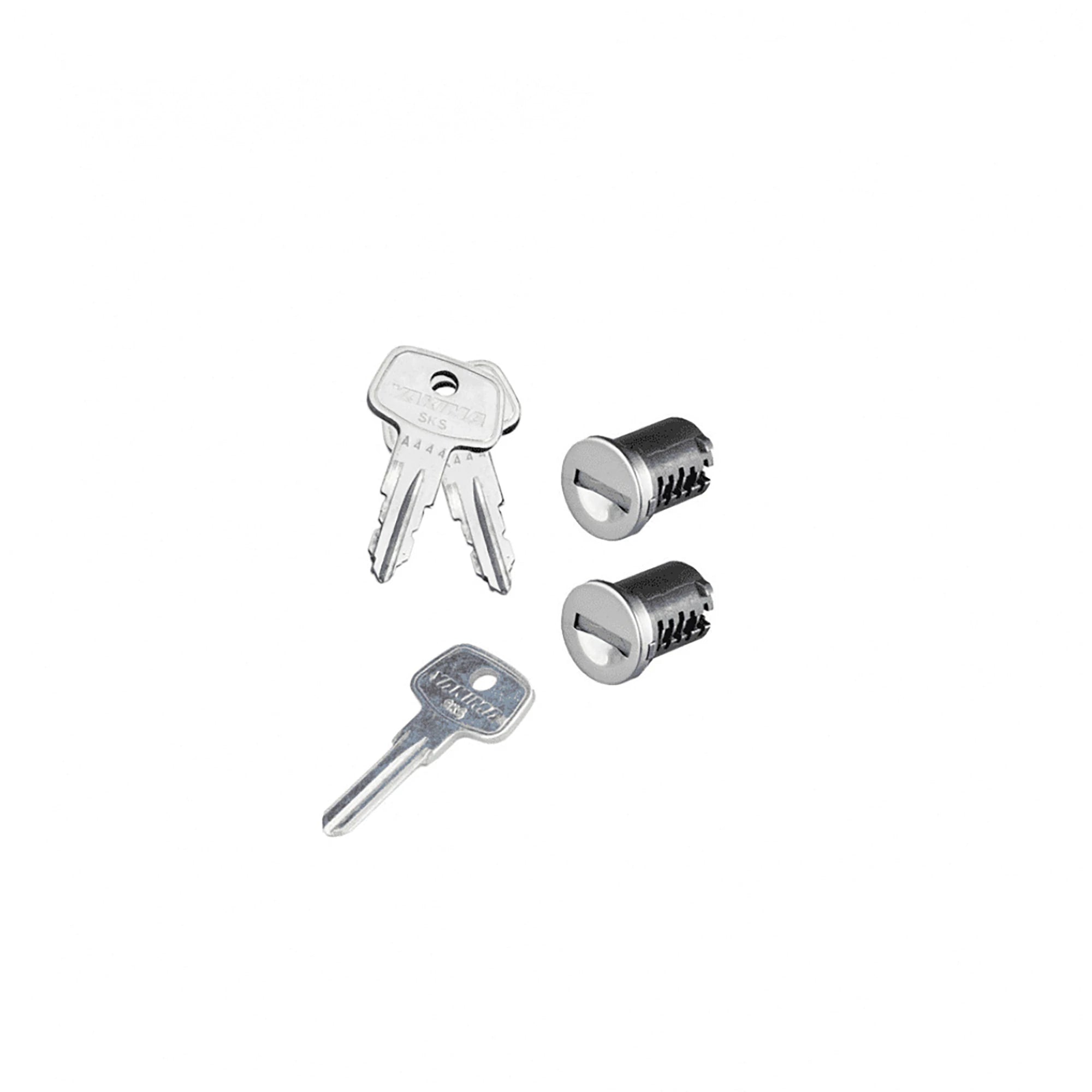 Yakima SKS Lock Cores accessory set showing multiple black lock cores for securing Yakima roof rack systems.