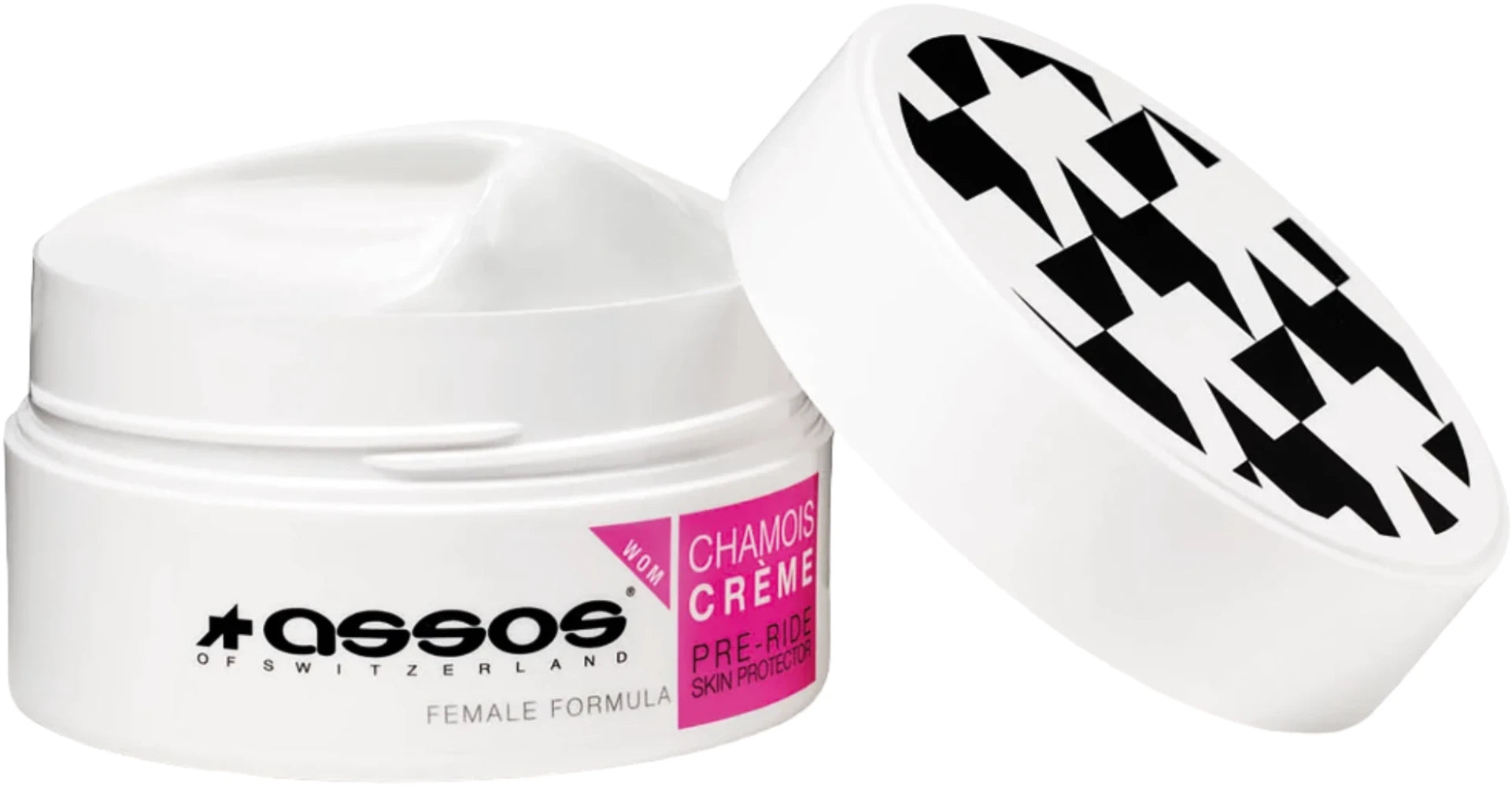 Assos Women's Chamois Cream in a tube, designed for biking accessories, with a sleek packaging and branding visible.