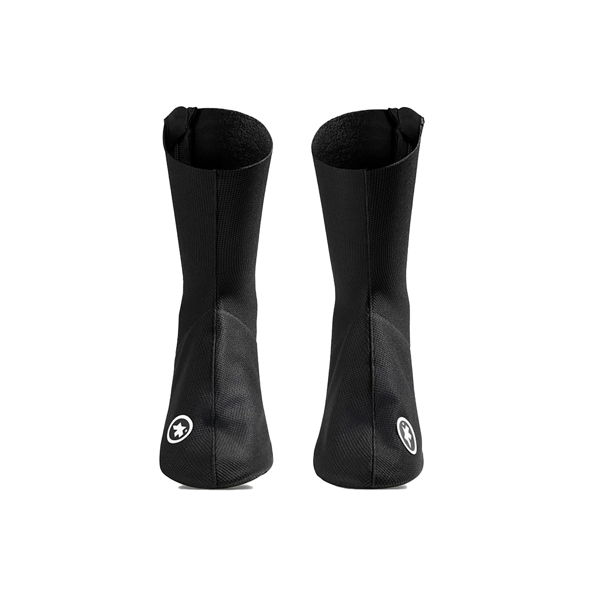 Assos RS Rain Shoecovers for winter cycling, waterproof and insulated, shown on a pair of cycling shoes.