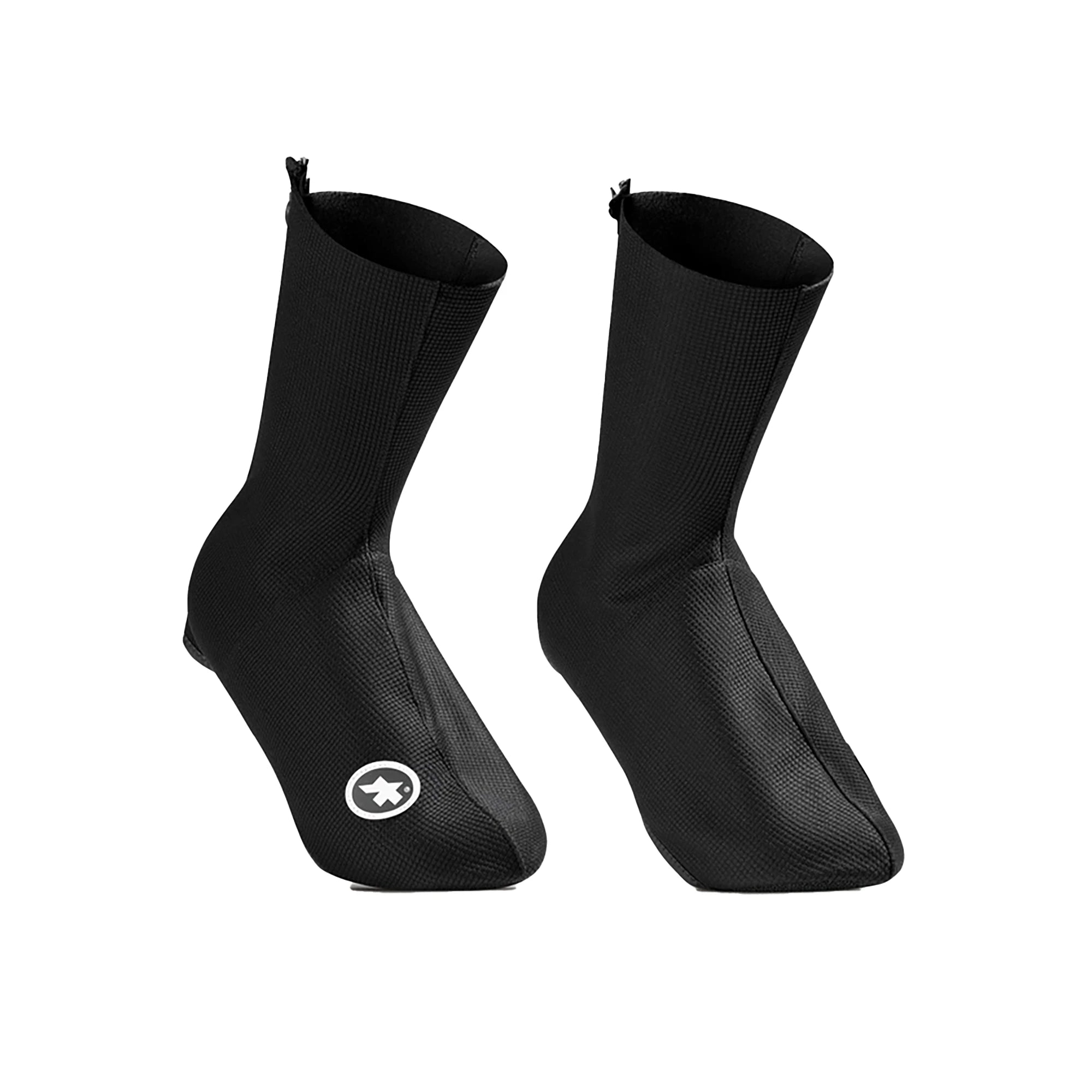 Assos RS Rain Shoecovers for winter cycling, black waterproof covers with reflective accents and snug fit for protection in wet weather.