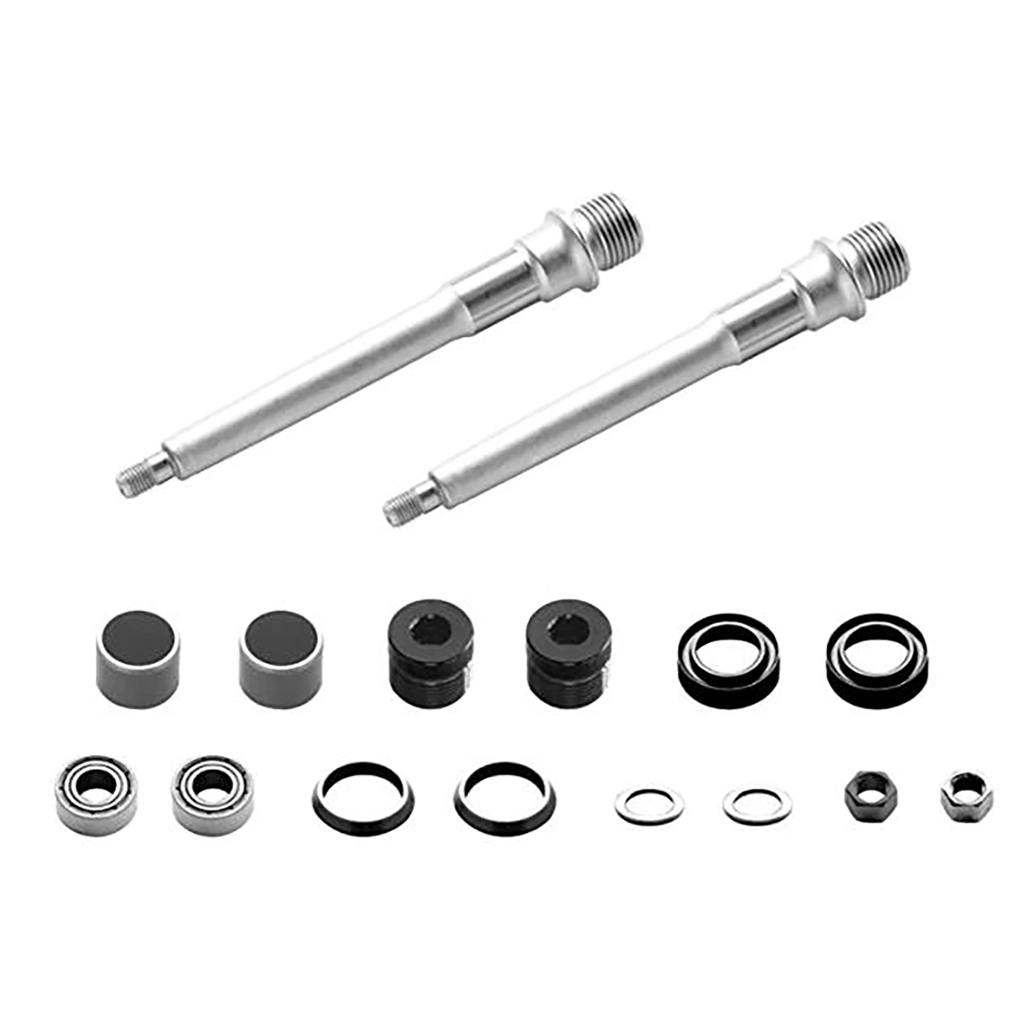 FUNN Funndamental Pedal Axle Kit, bike parts with metal axles and threading, suitable for BMX or mountain bikes.