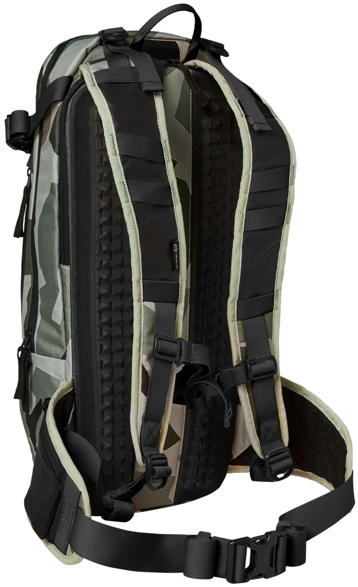 Fox Utility 18 3L hydration pack in black with adjustable straps and multiple compartments for outdoor activities.