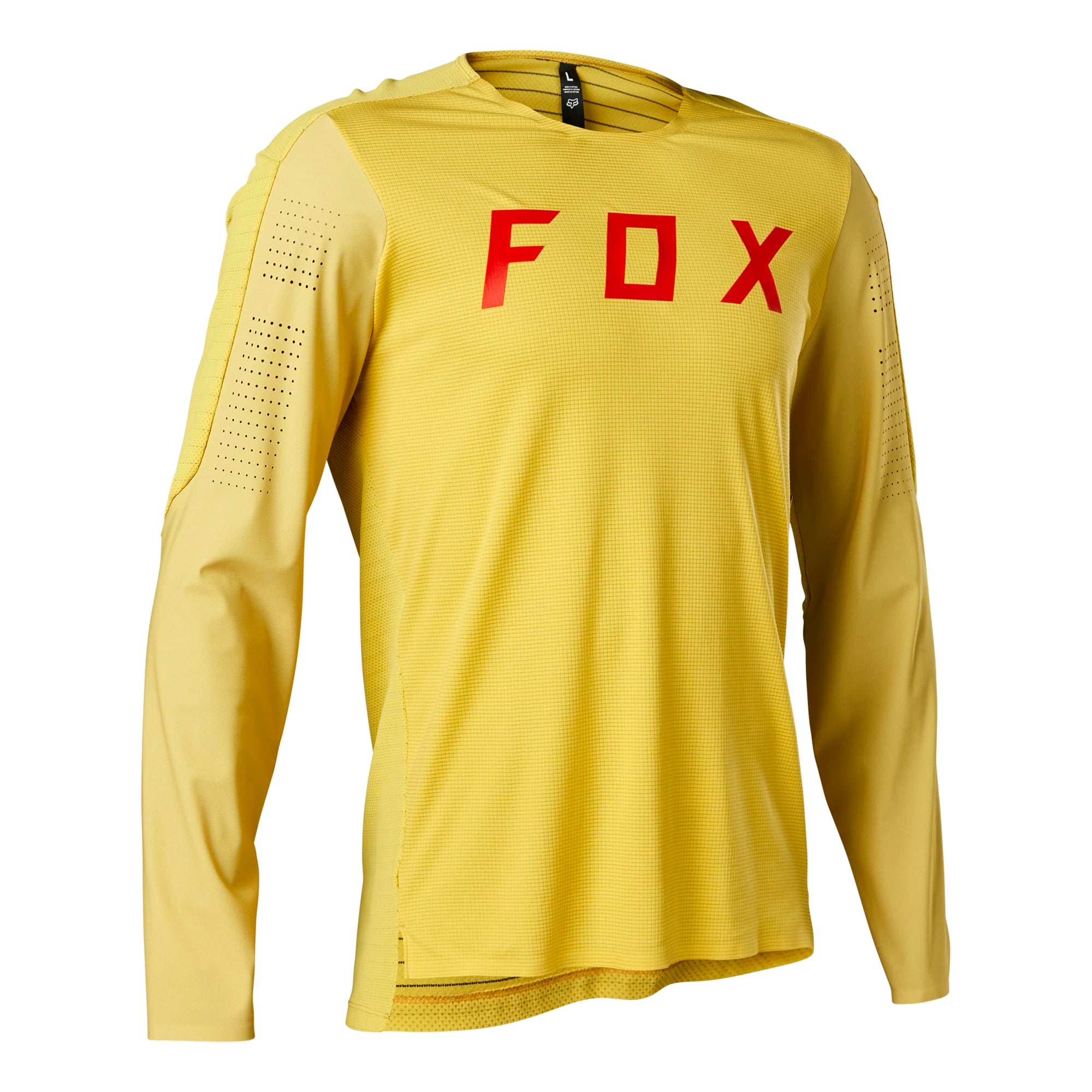 Men's Fox Flexair Pro LS MTB jersey in lightweight, breathable fabric with Fox branding, designed for mountain biking comfort