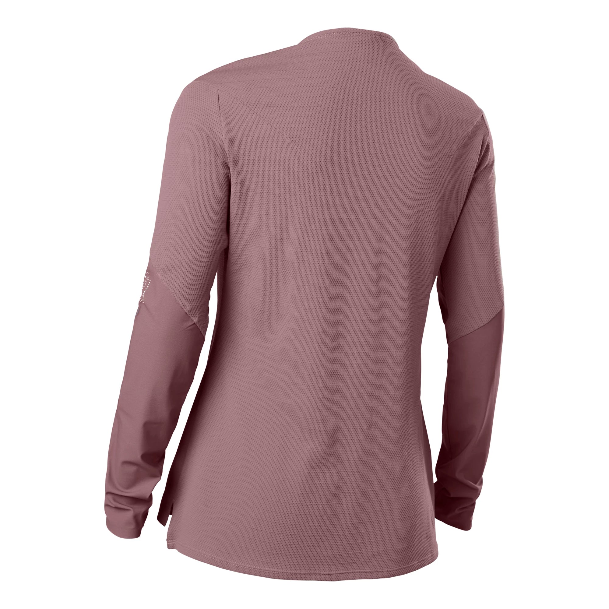 Fox Flexair Pro women's long-sleeve MTB jersey showing lightweight, breathable fabric with Fox branding and fitted design.