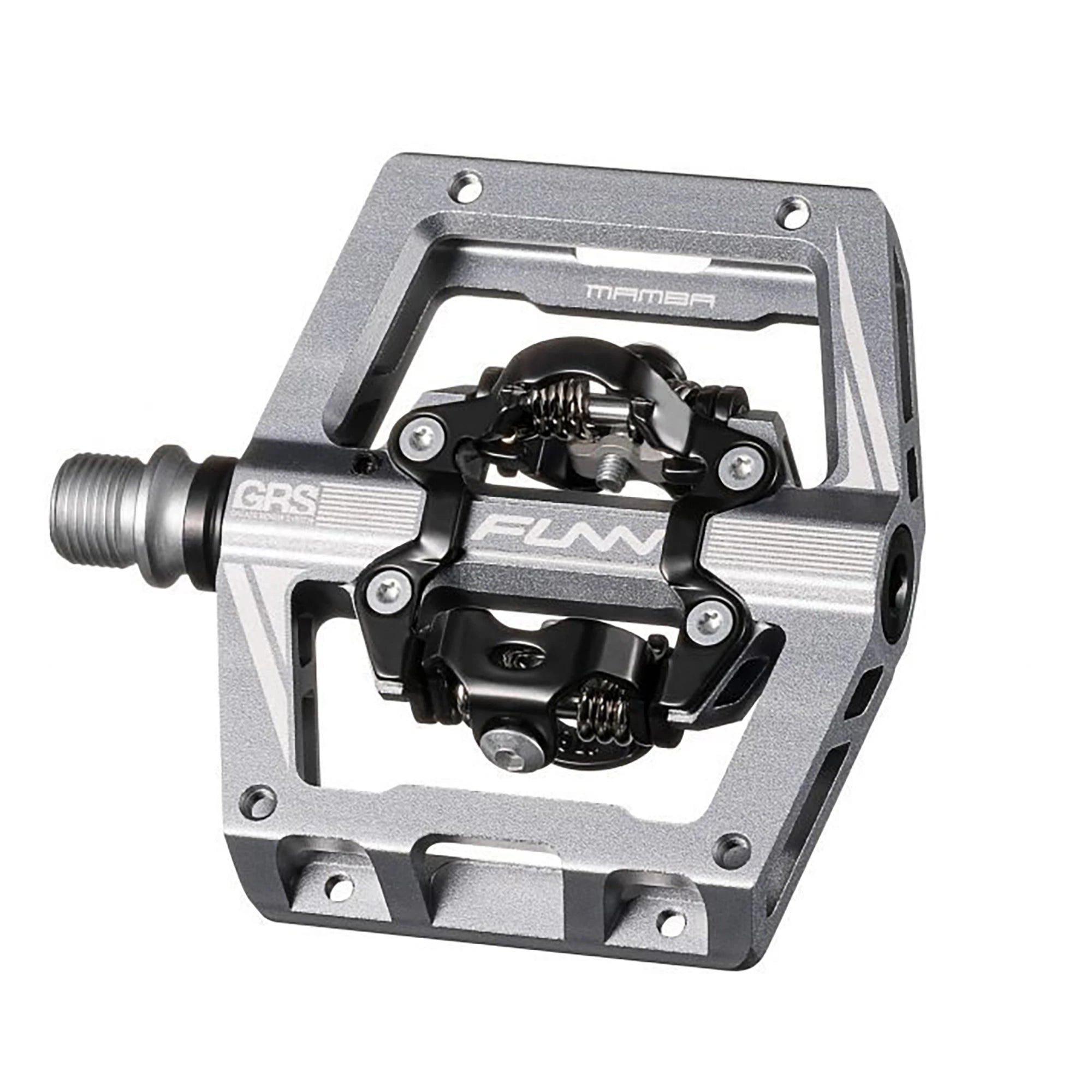 FUNN Mamba S Two Side SPD MTB pedal showing durable metal body and cleat engagement surface for mountain biking.