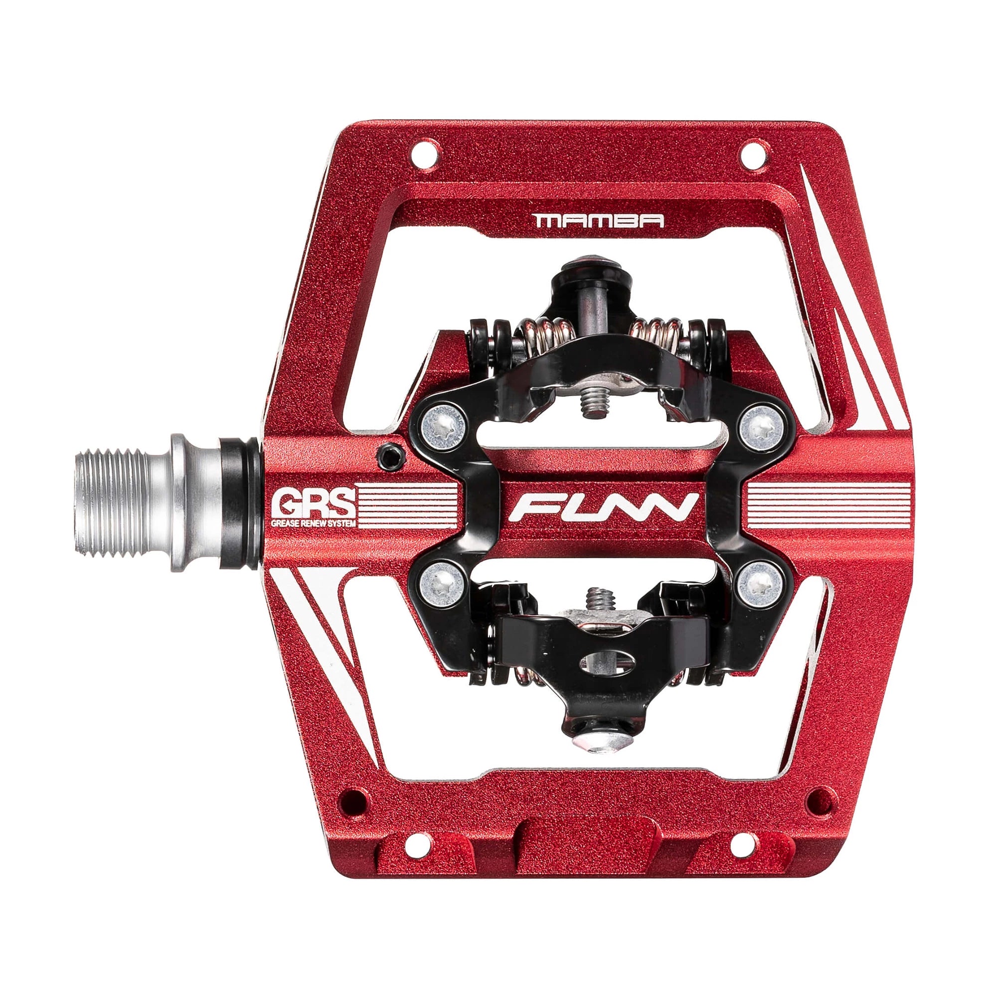 FUNN Mamba S two-sided SPD MTB pedal showing durable metal body and clipless pedal mechanism for mountain biking.