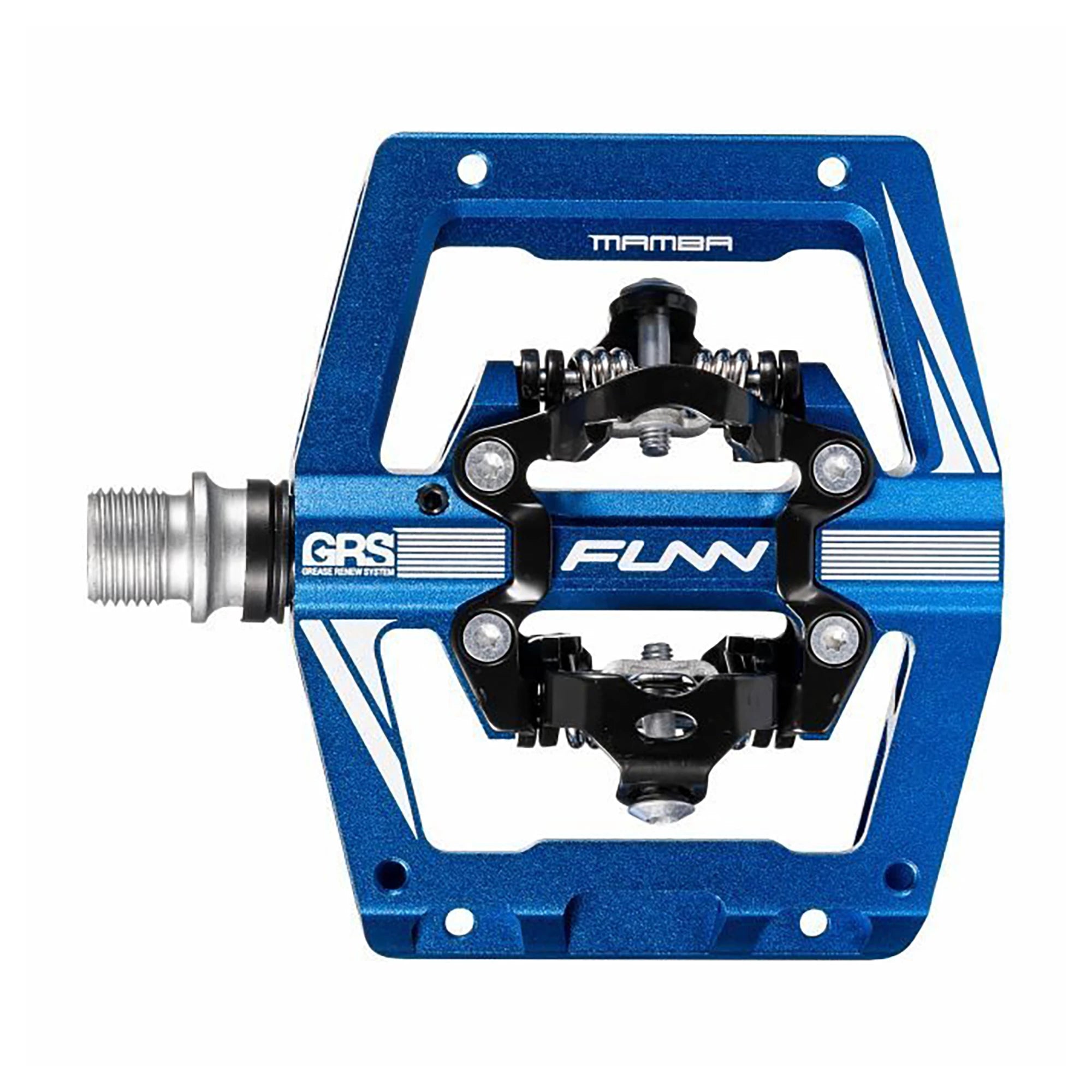 FUNN Mamba S two-sided SPD mountain bike pedals showing black body and metal clips for secure clipping in off-road cycling.