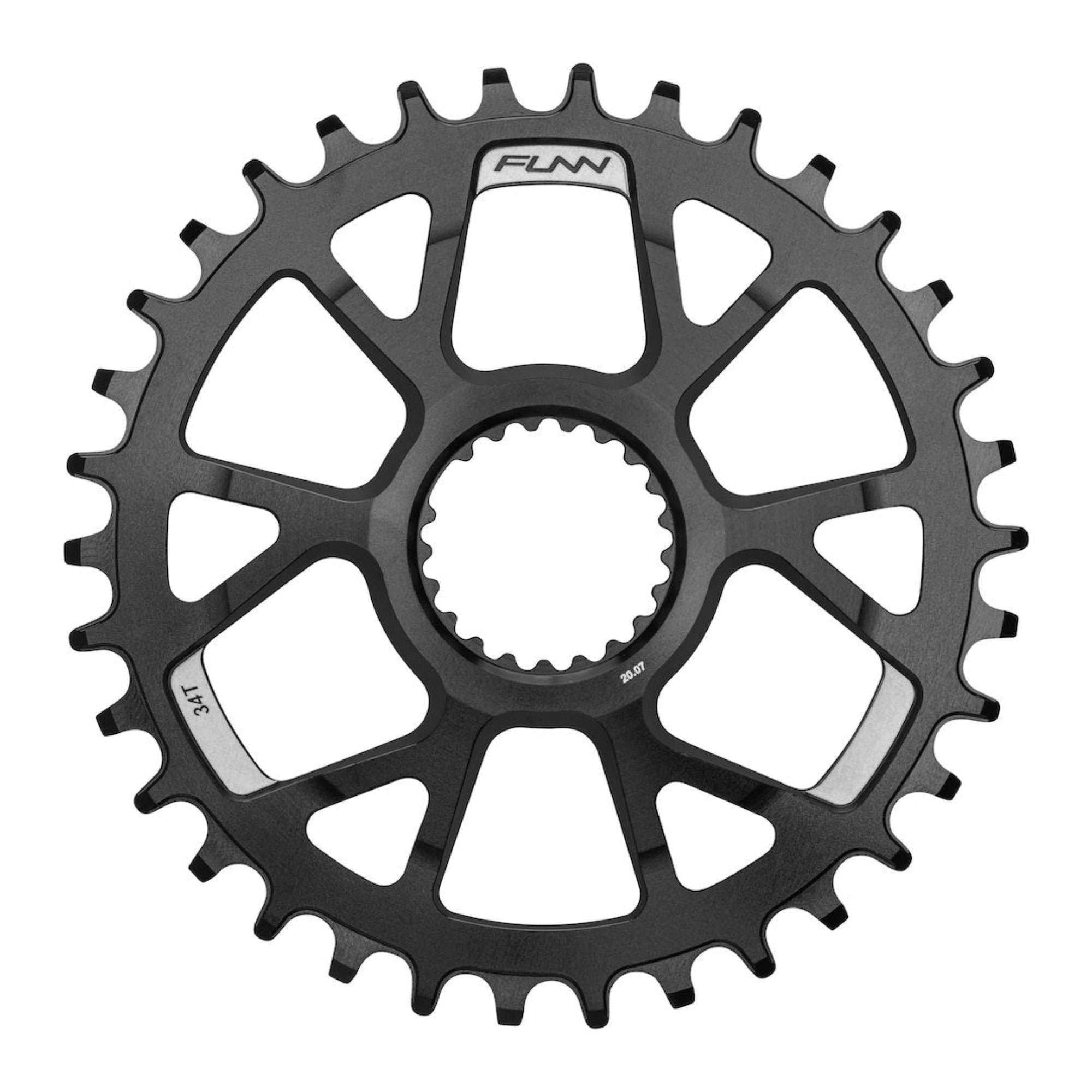 Funn Solo DS Shimano direct mount chainring for mountain bike, black metal with gear teeth, part of bike drivetrain components.