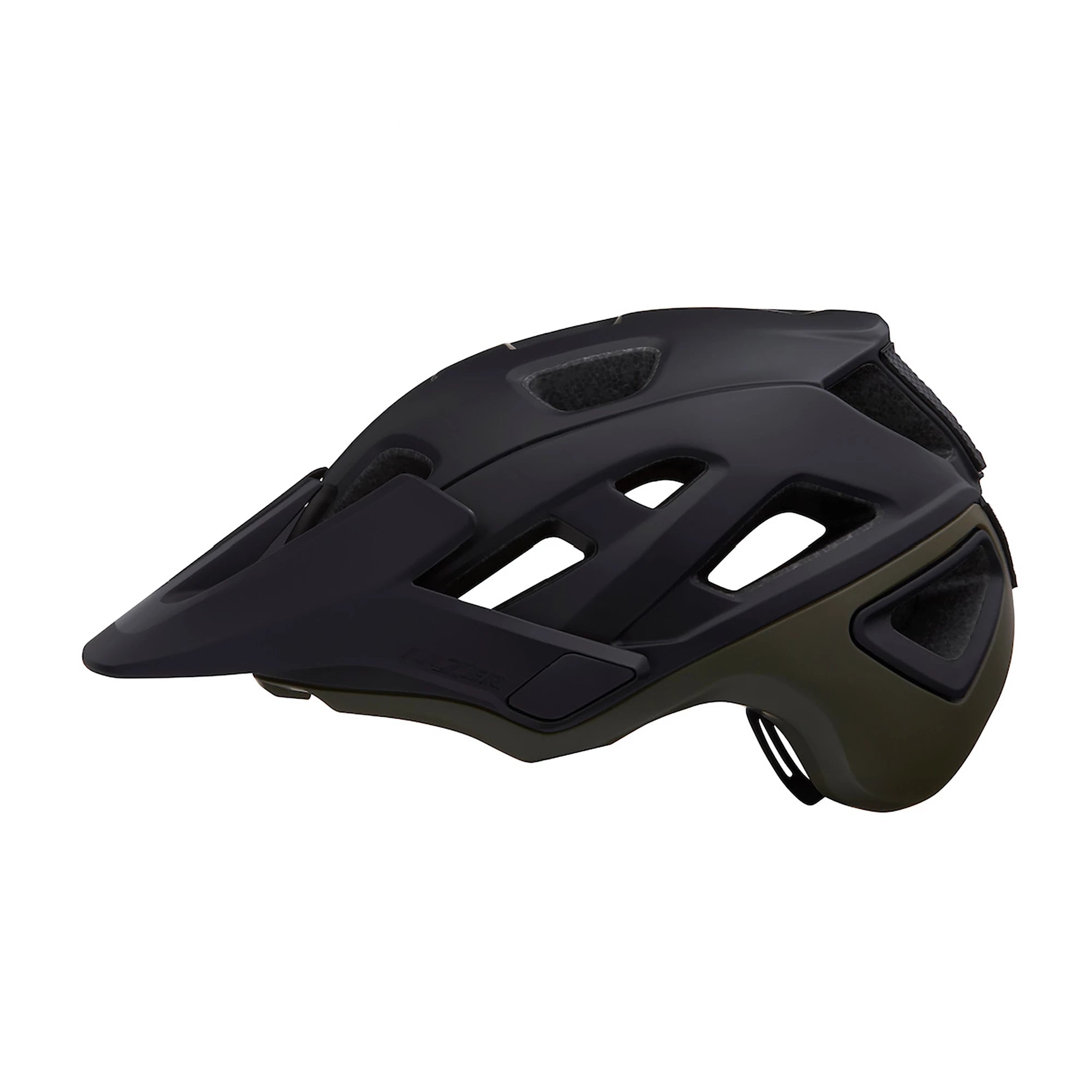 Lazer Jackal KinetiCore MTB helmet in matte blue-green with adjustable straps and ventilation for mountain biking.