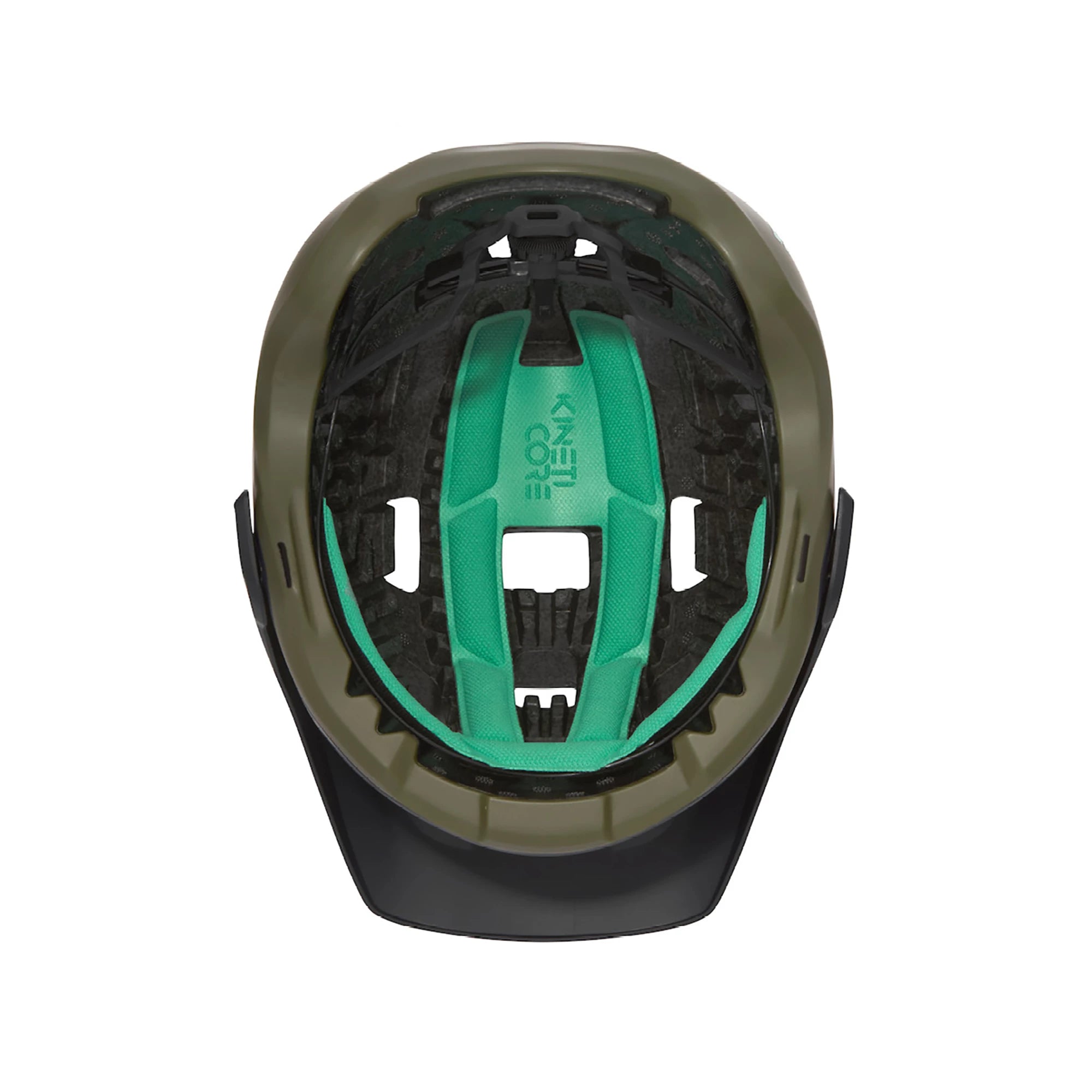 Lazer Jackal KinetiCore MTB helmet in matte blue and green with adjustable straps and ventilation for mountain biking.