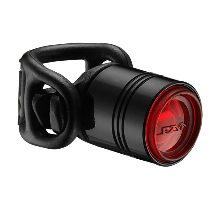 Lezyne Femto Drive 7 rear LED bike light mounted on a bicycle, black compact accessories for visibility and safety.