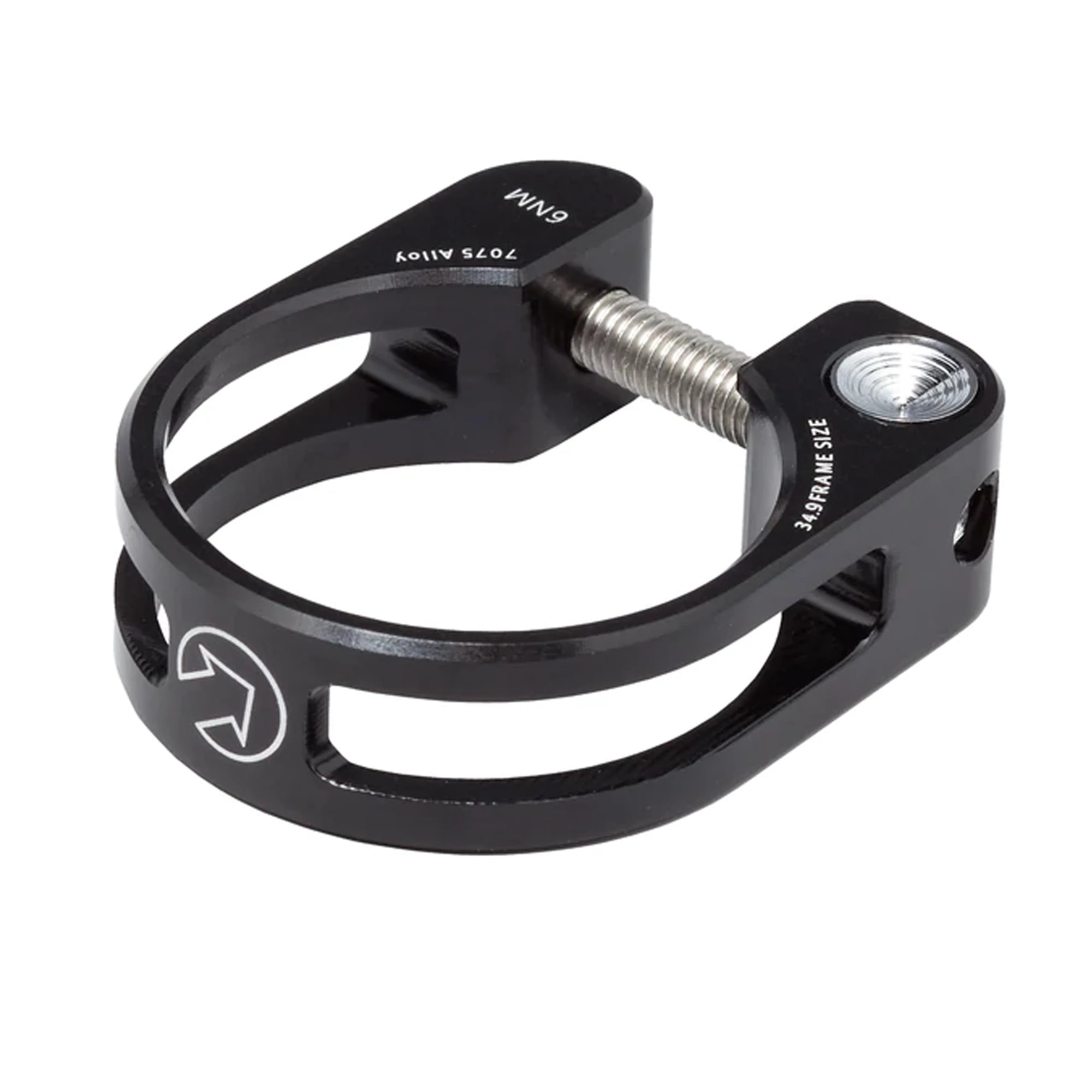PRO Performance Seatclamp for bike parts, showing the sturdy metal clamp with branding and installation details.