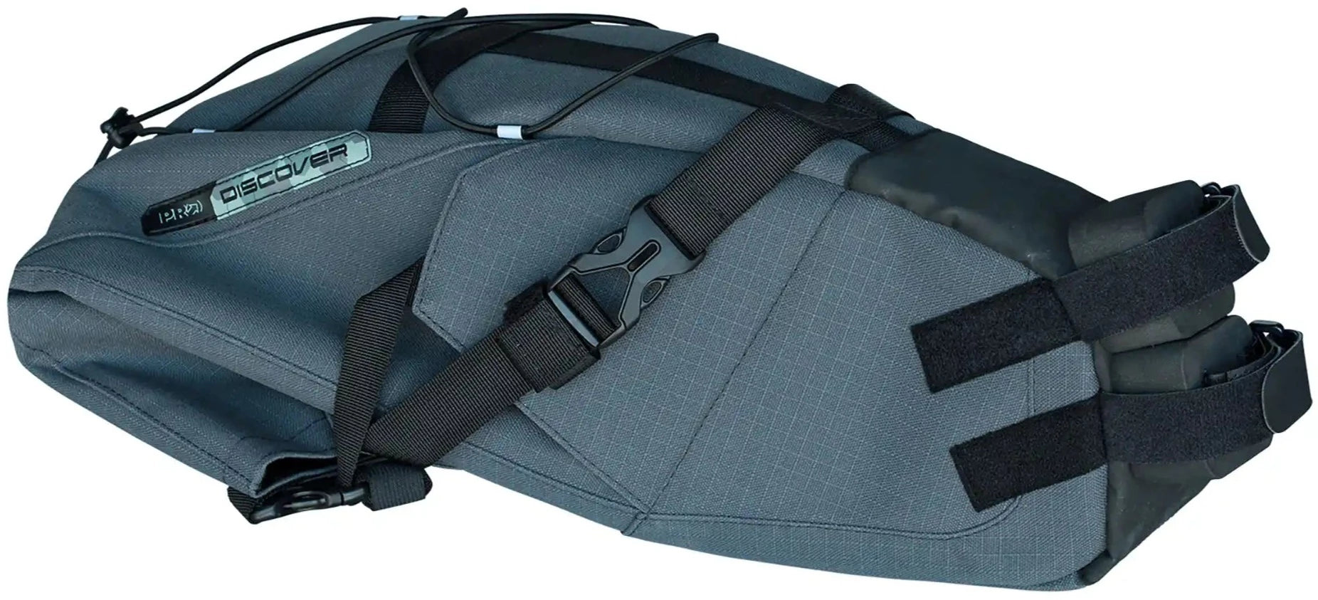 PRO Discover gravel seatpost bag attached to a bicycle seatpost, designed for bike accessories storage during rides.