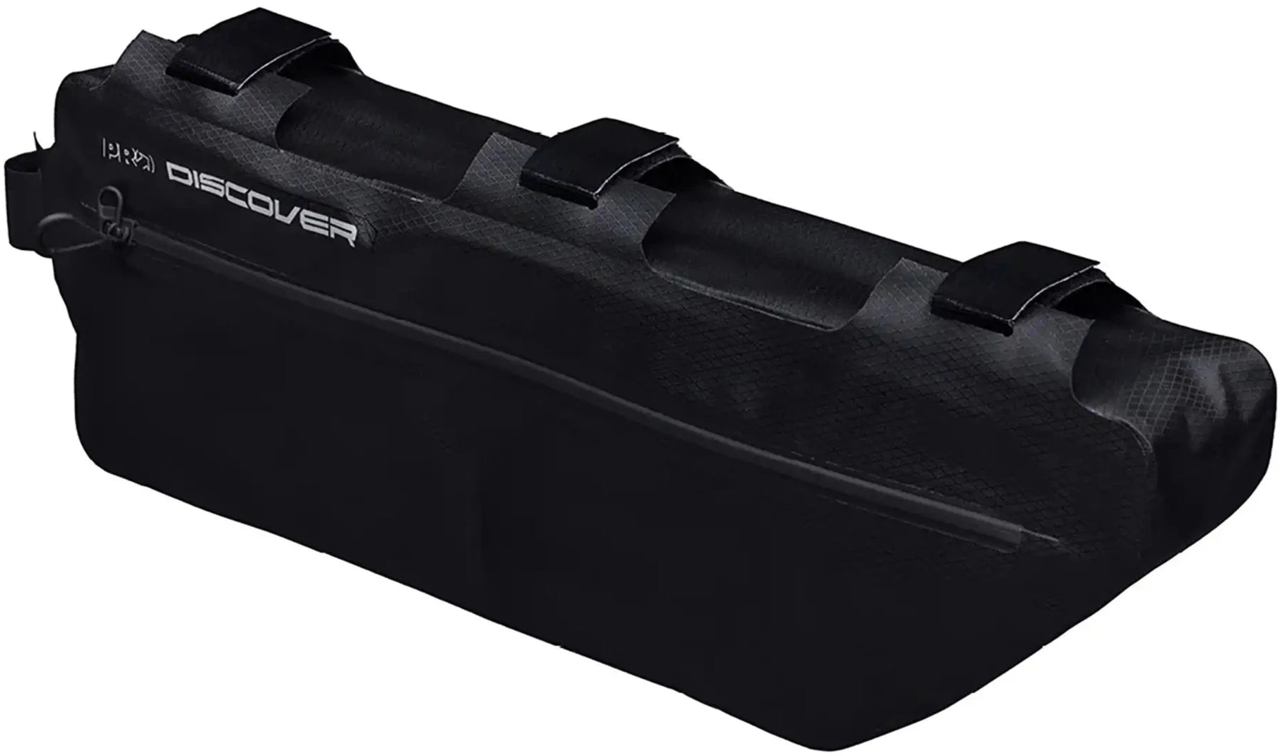 PRO Discover Team Gravel Large Frame Bag attached to a bicycle frame, durable cycling accessories for gravel bike storage.