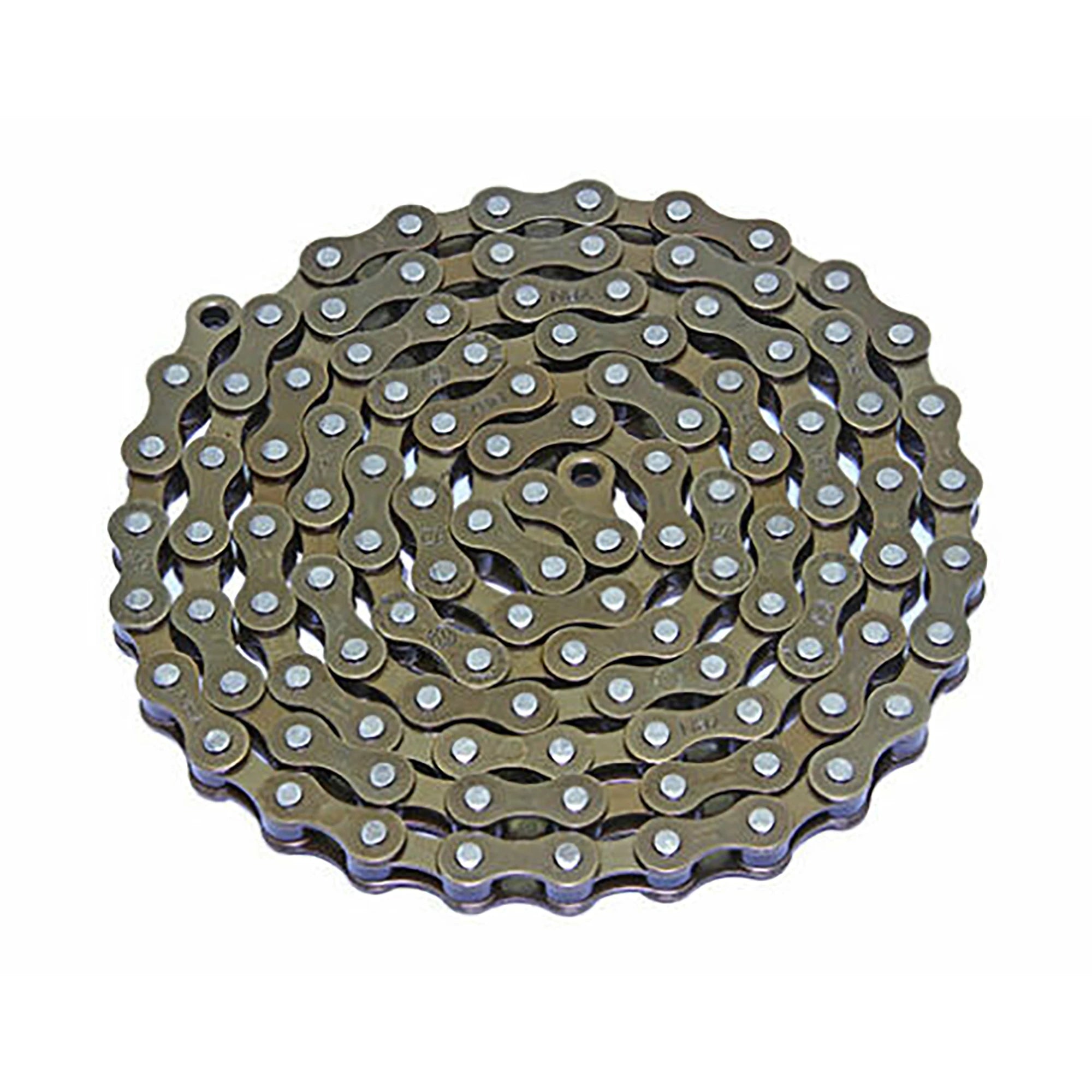YBN S410 BMX chain showing metallic links and branding, designed for BMX bike parts and durability.