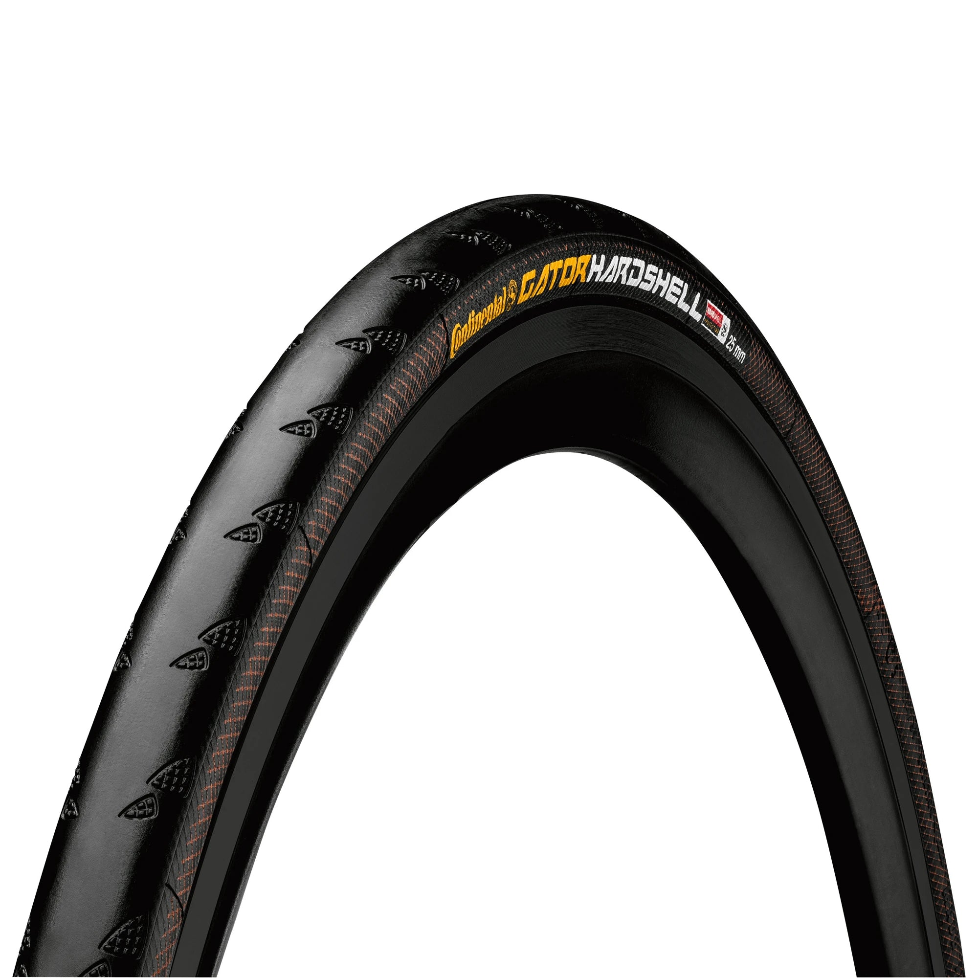 Black Continental Gator Hardshell folding road bicycle tyre made of durable rubber, designed for rugged cycling performance.