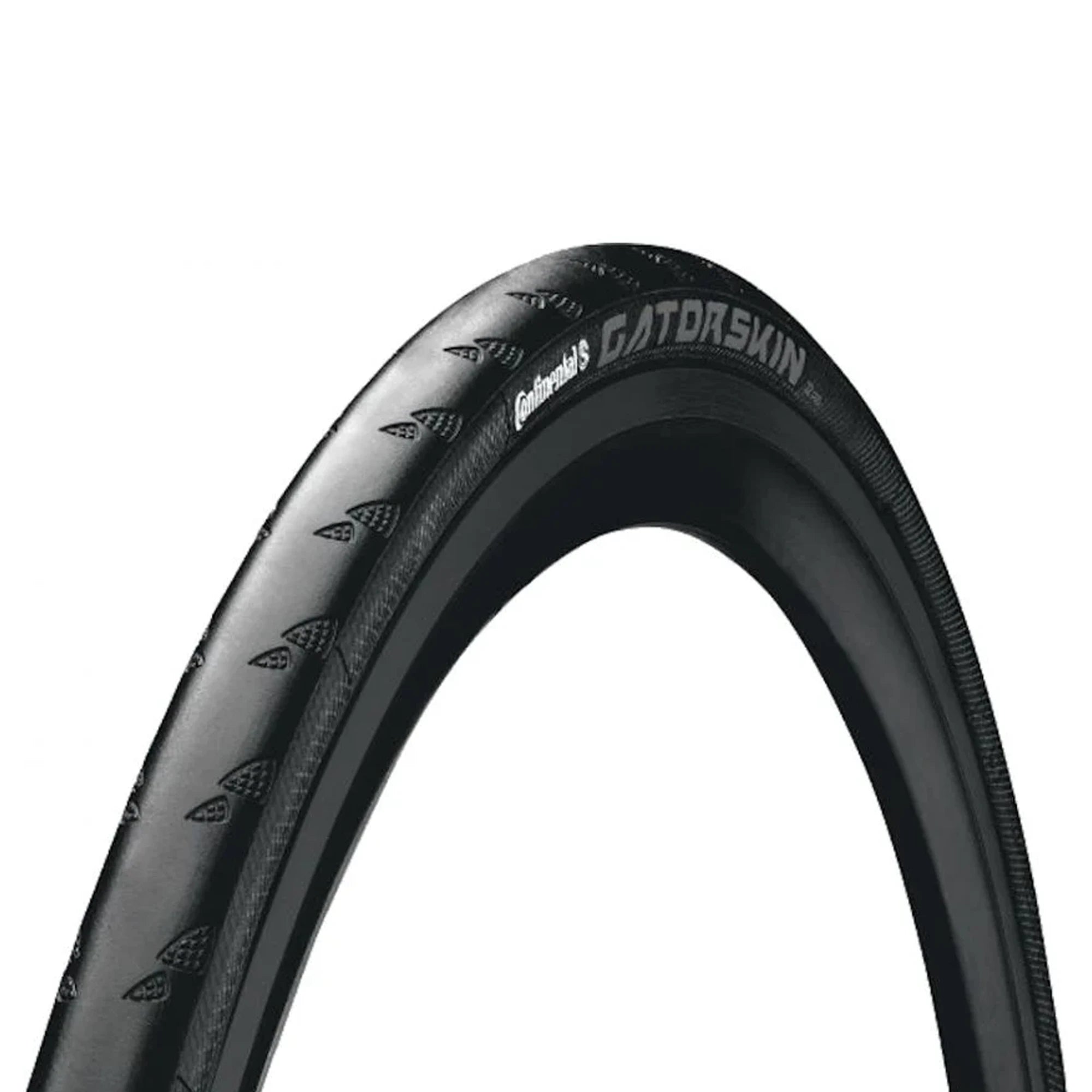 Black Continental Gatorskin folding road tire made of durable rubber, designed for endurance cyclists.
