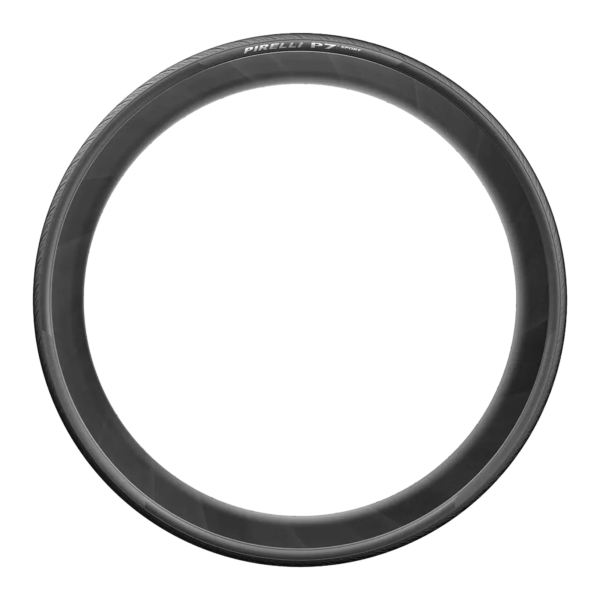 Pirelli P7 Sport clincher folding road tyre, rubber material, featuring tread pattern for high performance cycling.