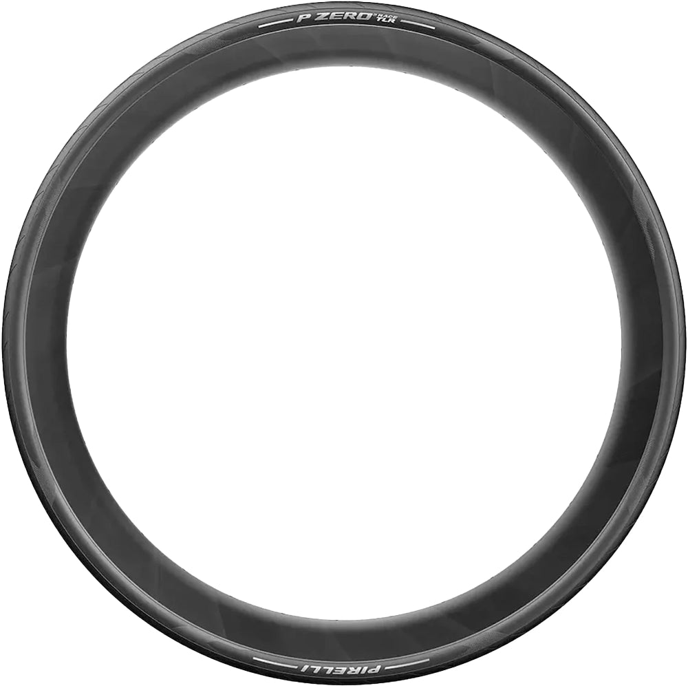 Pirelli P Zero Race TLR tubeless folding road bike tyre with black rubber tread and sidewall design.