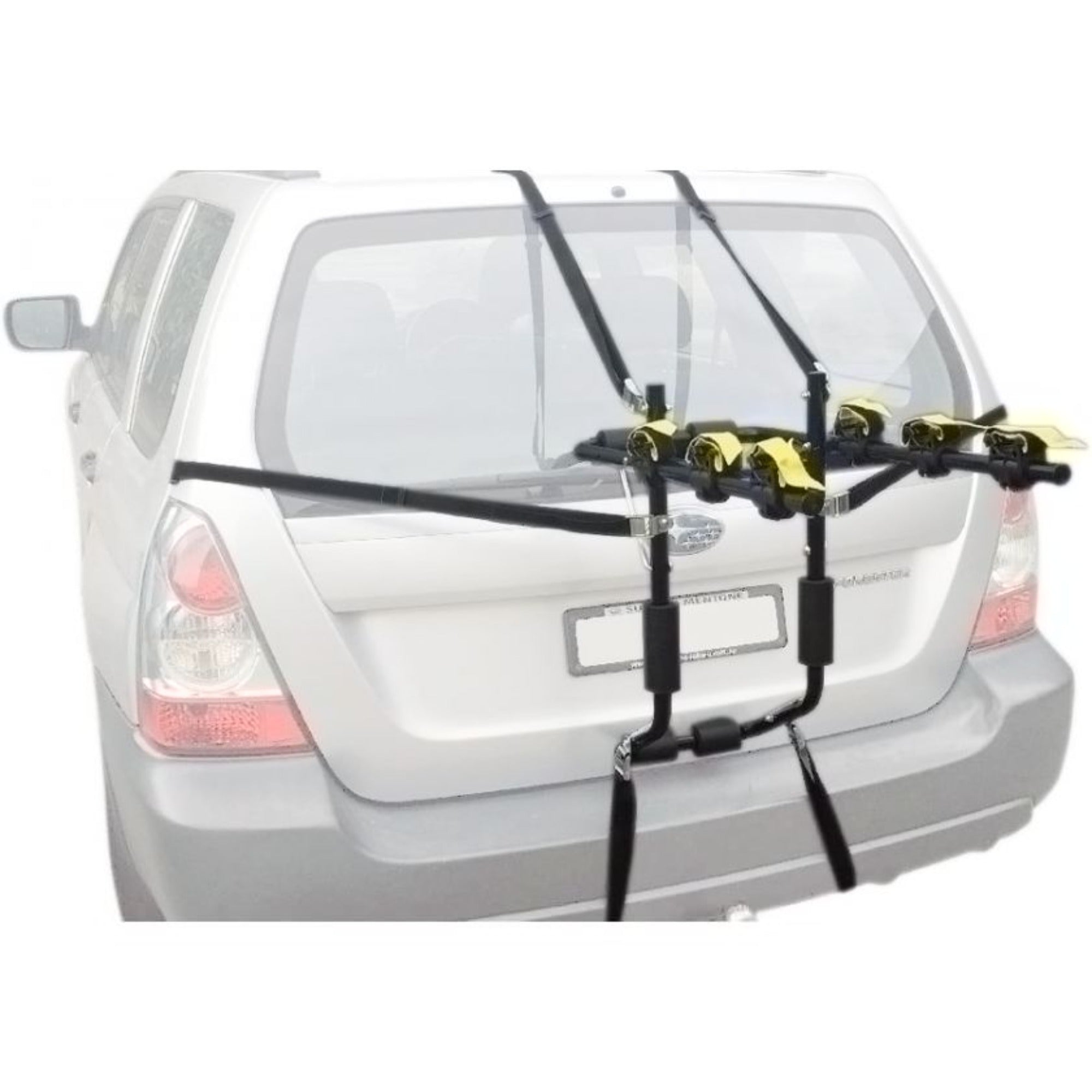 Pacific Carrier 3 Bike Narrow Boot Mount accessory mounted on a vehicle, designed for secure bike transport on car trunks.