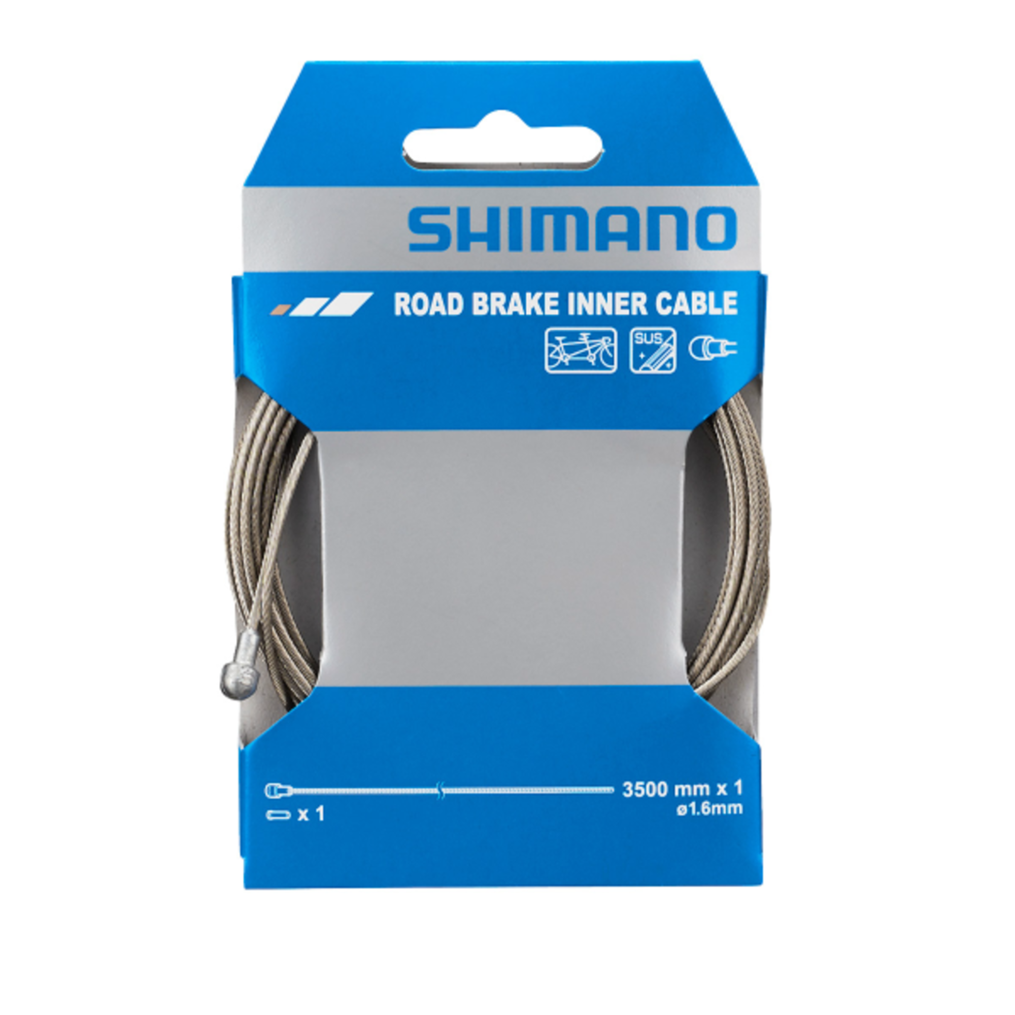 Shimano stainless tandem road brake inner cable, 3.5m length with 1.6mm diameter, designed for bike brake parts.