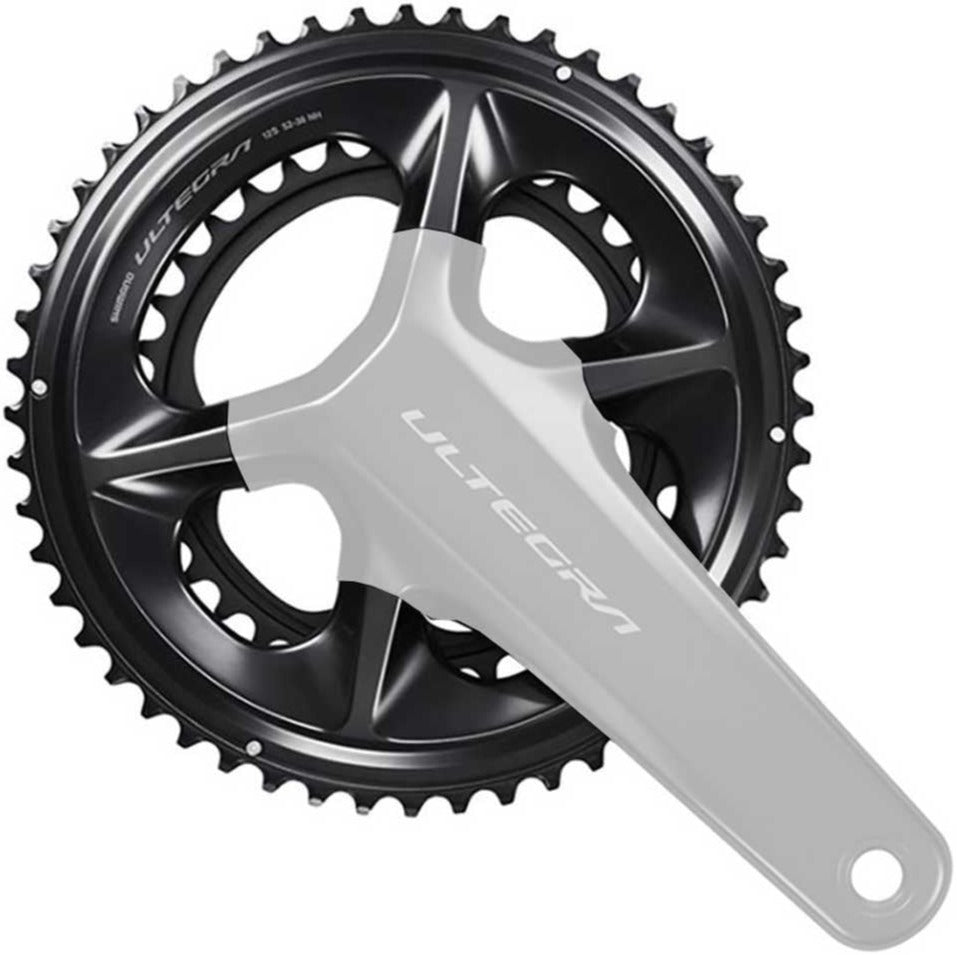 Shimano Ultegra R8100 12-speed chainring for road bike drivetrain, showing the black metal gear with teeth edges.