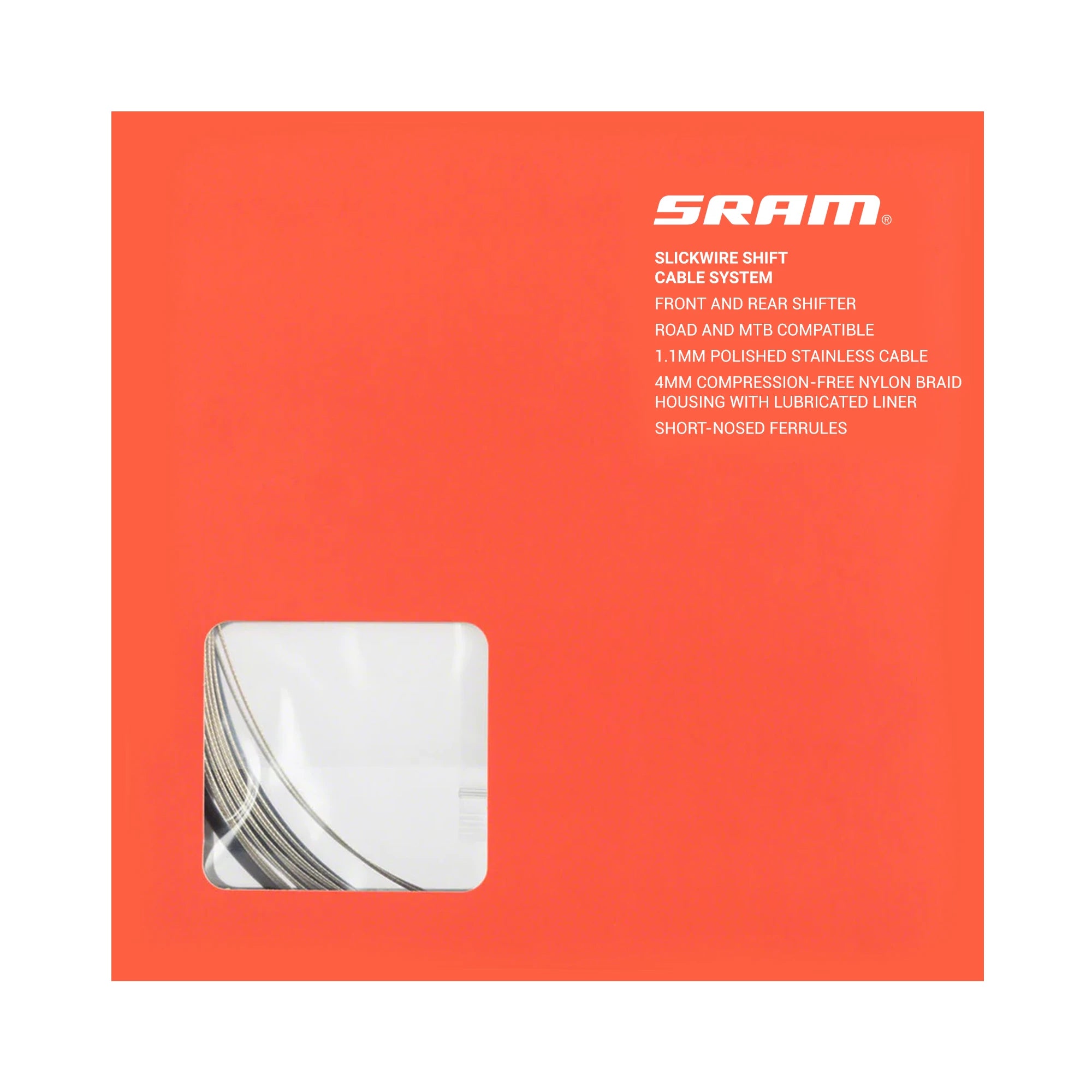 SRAM SlickWire gear cable kit for road and MTB bikes, featuring durable cables and fittings for smooth shifting performance.
