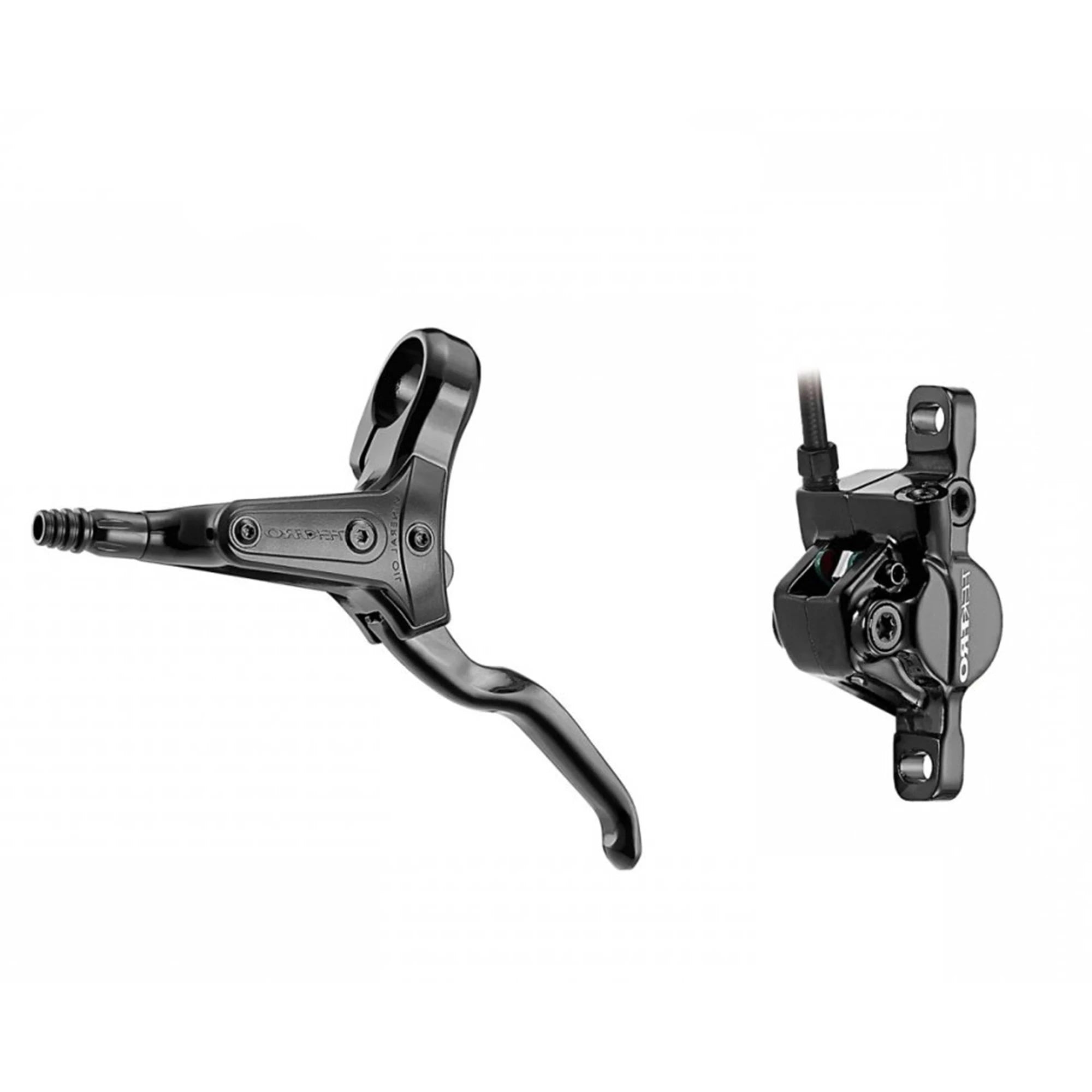 Tektro M285 Hydraulic Disc Brake parts with black caliper and hydraulic hoses, designed for mountain or road bikes.