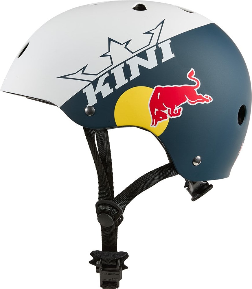 Kini Red Bull BB 1.0 BMX helmet in red with adjustable straps and ventilation for safety during cycling.
